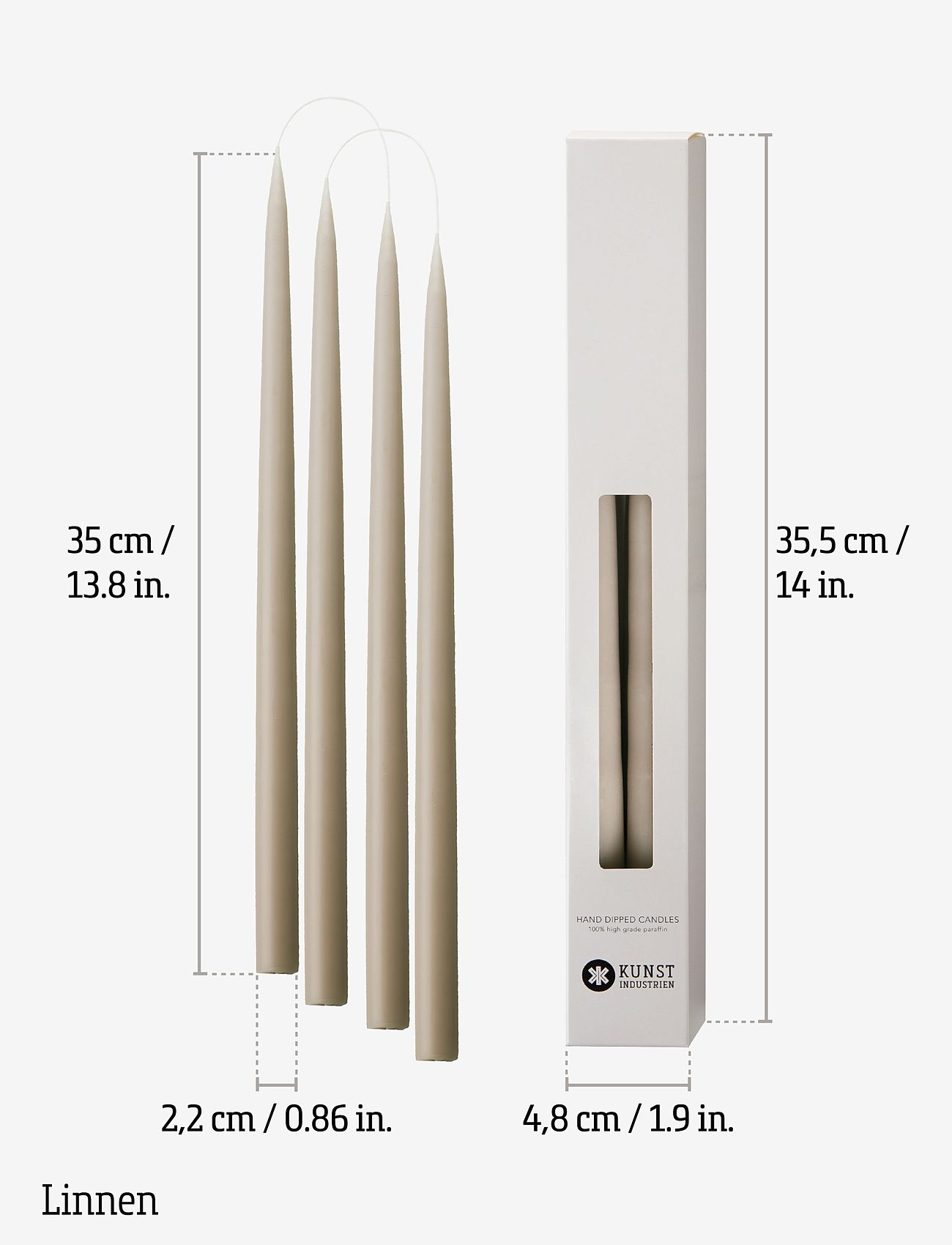 Kunstindustrien - Hand Dipped Candles, 4 pack - stagelys - linnen - 2