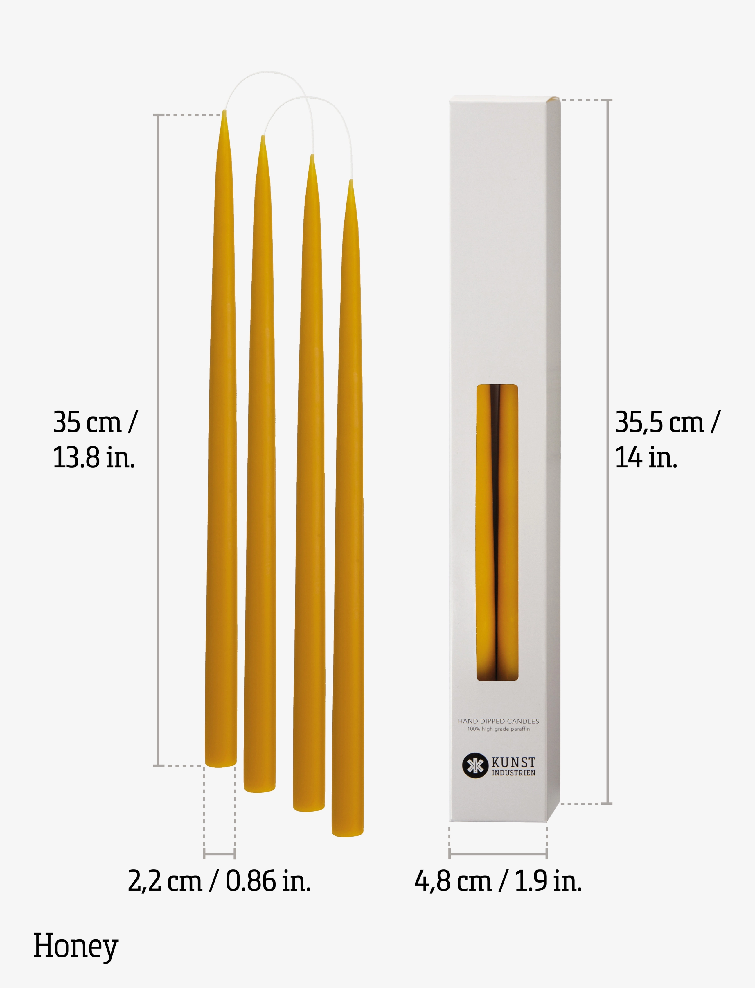 Kunstindustrien - Hand Dipped Candles, 4 pack - taper candles - honey - 3