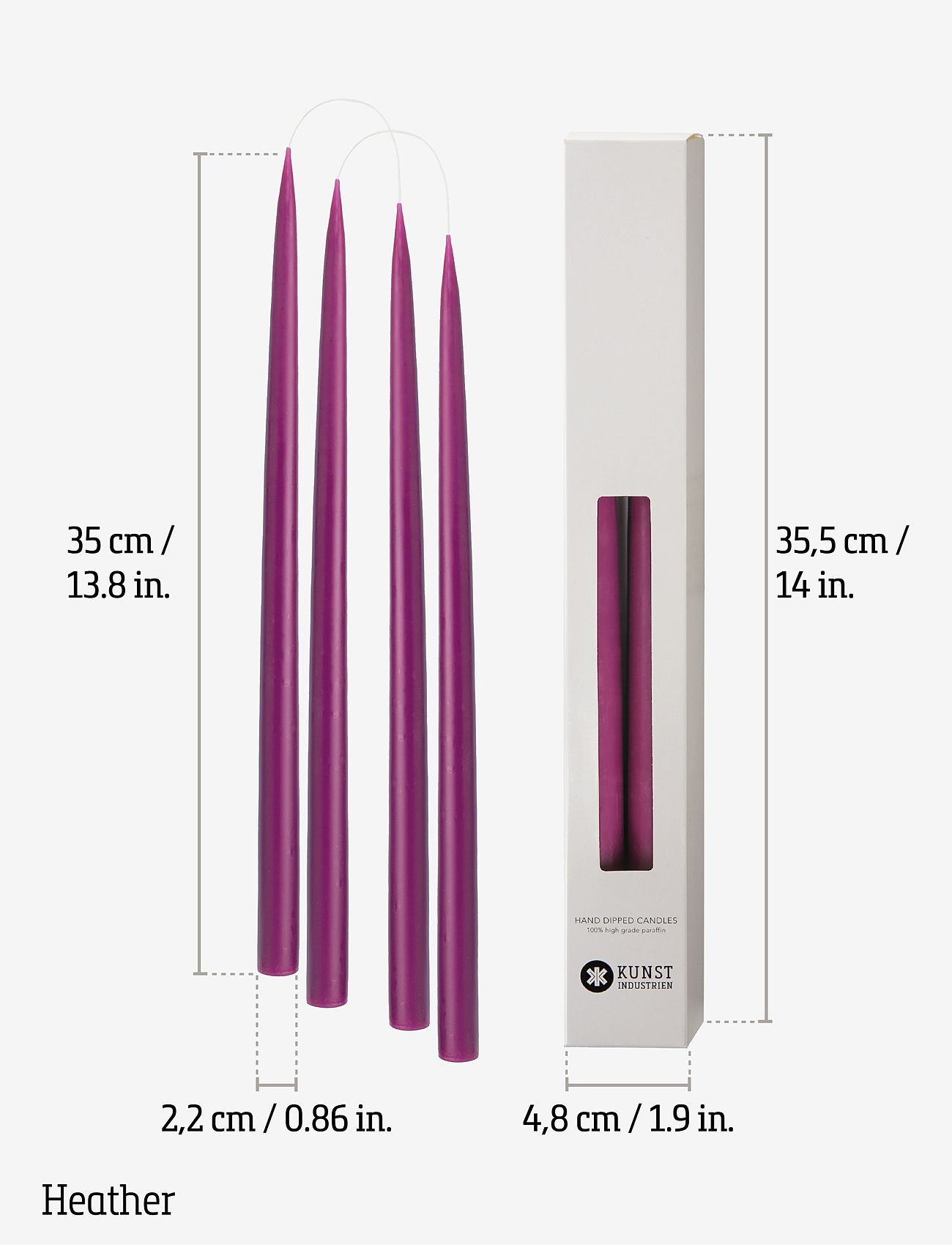 Kunstindustrien - Hand Dipped Candles, 4 pack - pikad küünlad - heather - 3