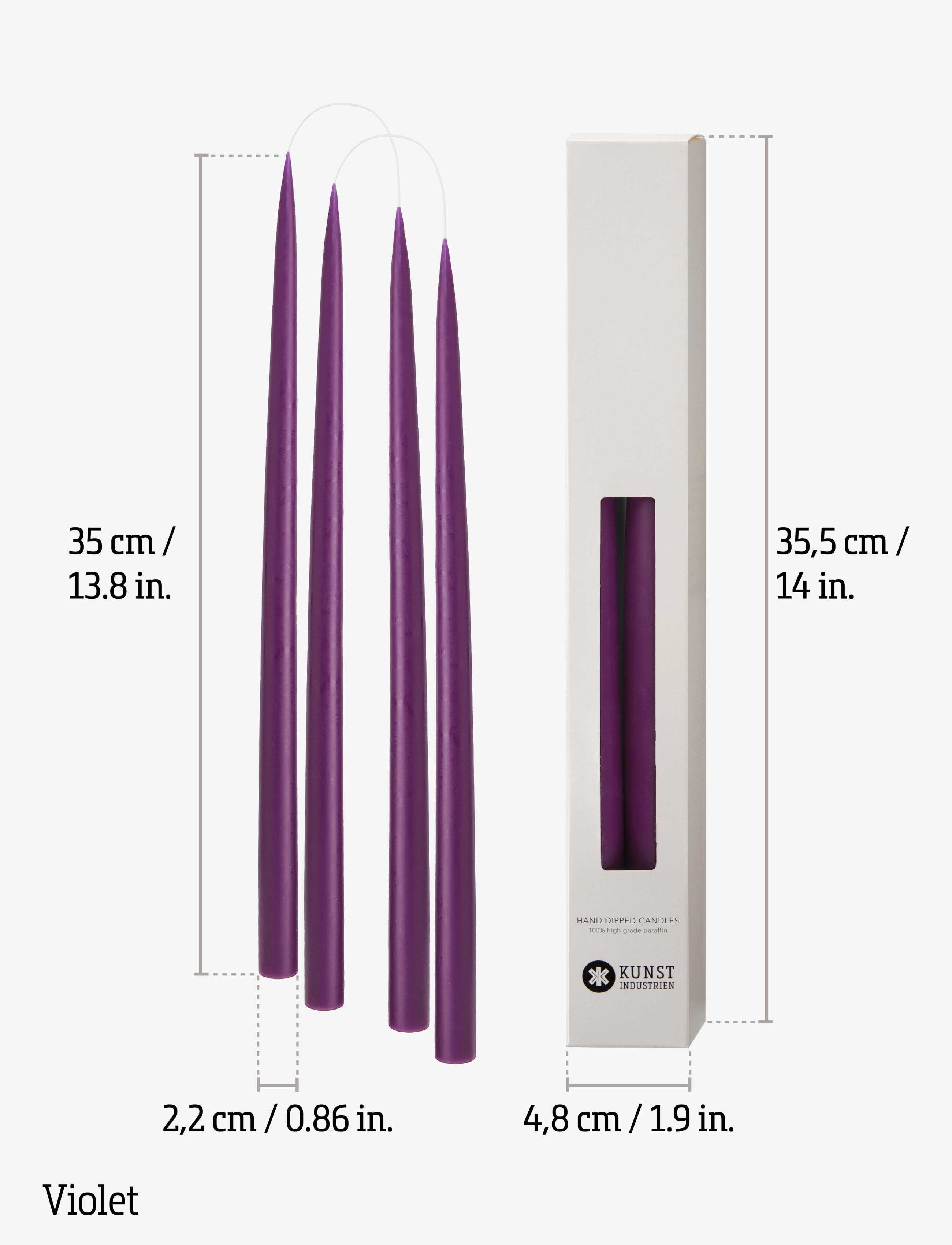 Kunstindustrien - Hand Dipped Candles, 4 pack - taper candles - violet - 2