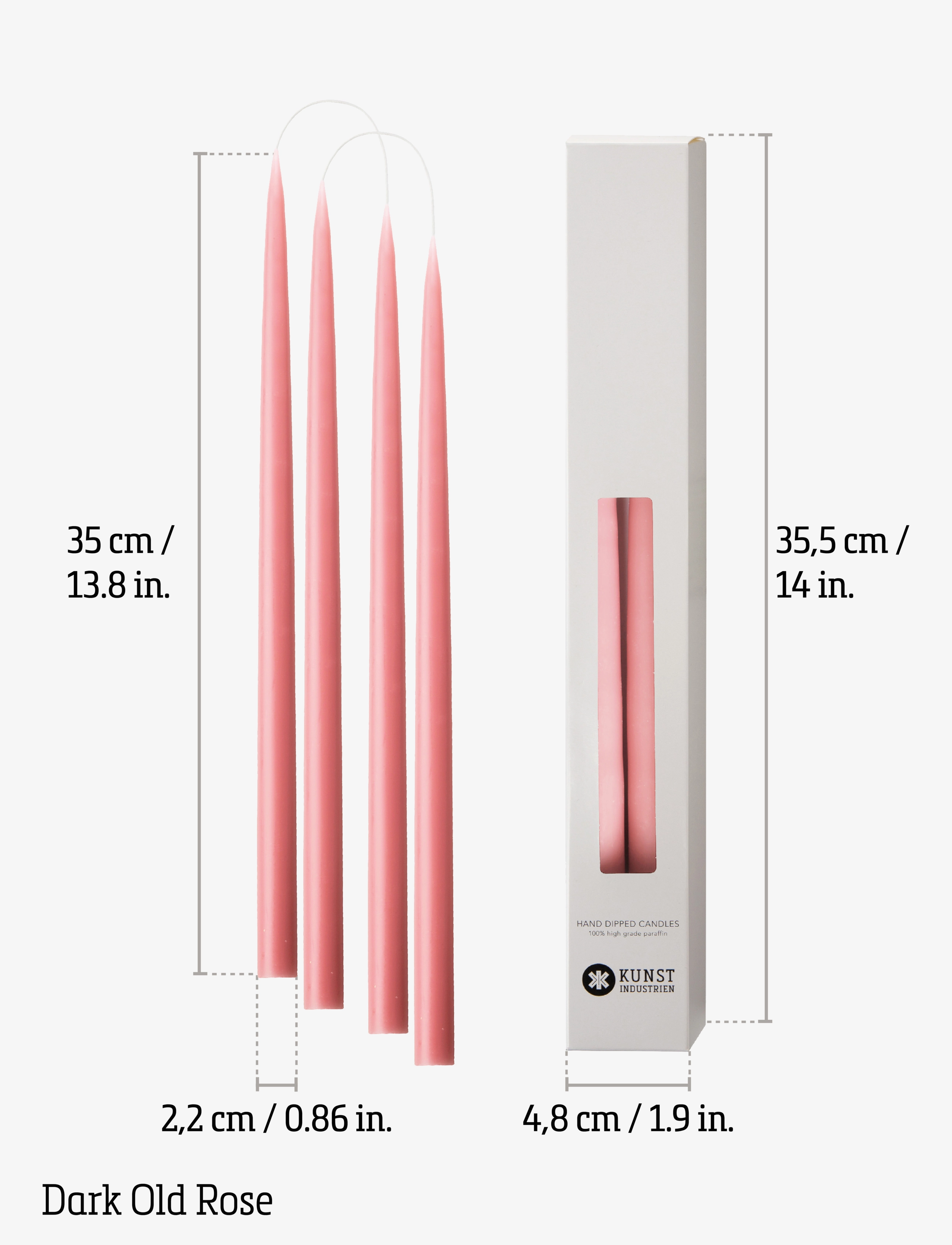 Kunstindustrien - Hand Dipped Candles, 4 pack - kronljus - dark old rose - 3