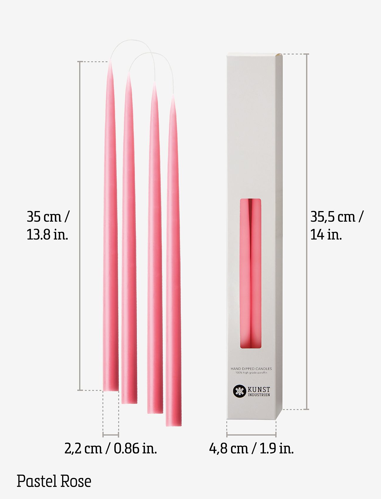 Kunstindustrien - Hand Dipped Candles, 4 pack - pikad küünlad - pastel rose - 3