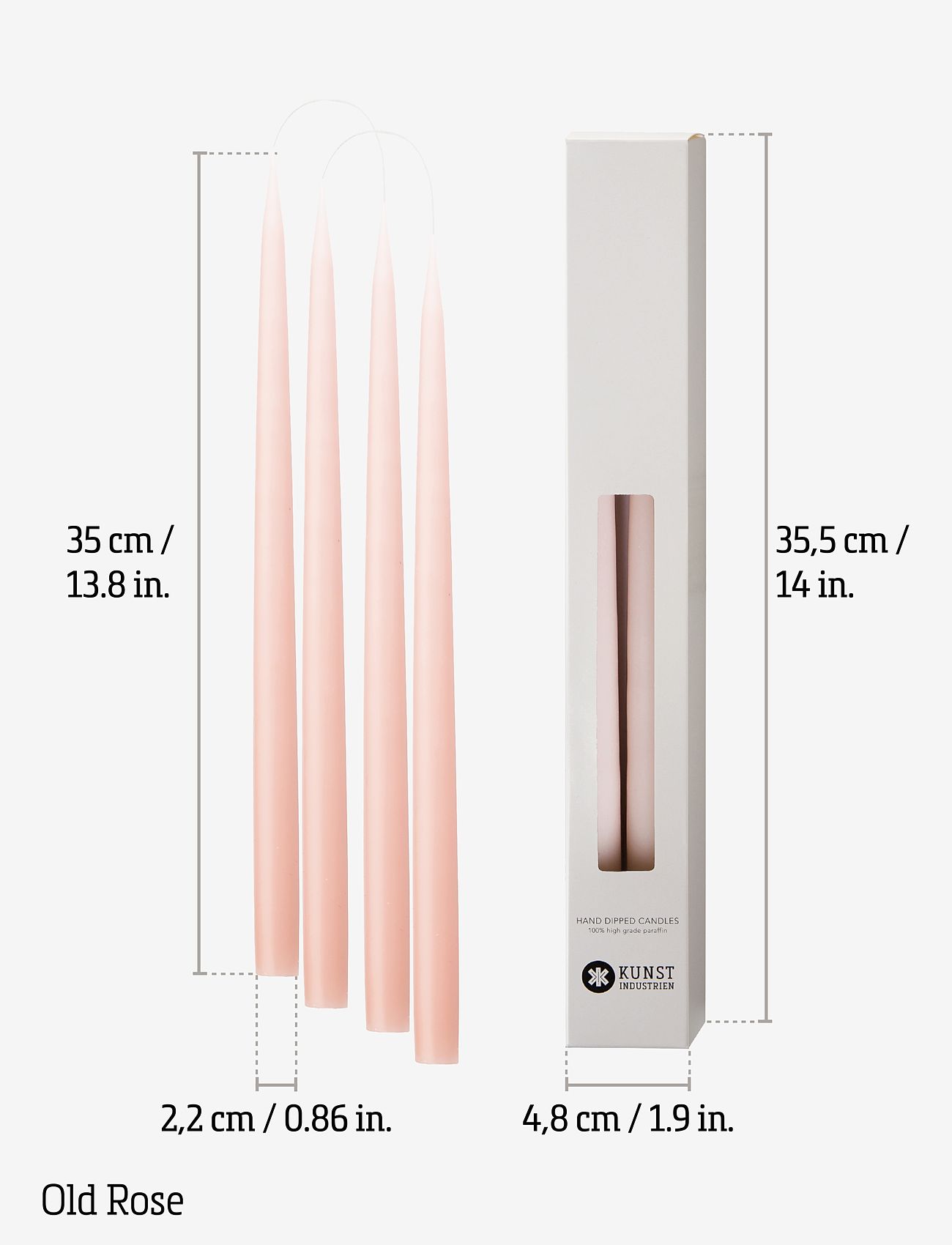 Kunstindustrien - Hand Dipped Candles, 4 pack - stagelys - old rose - 2