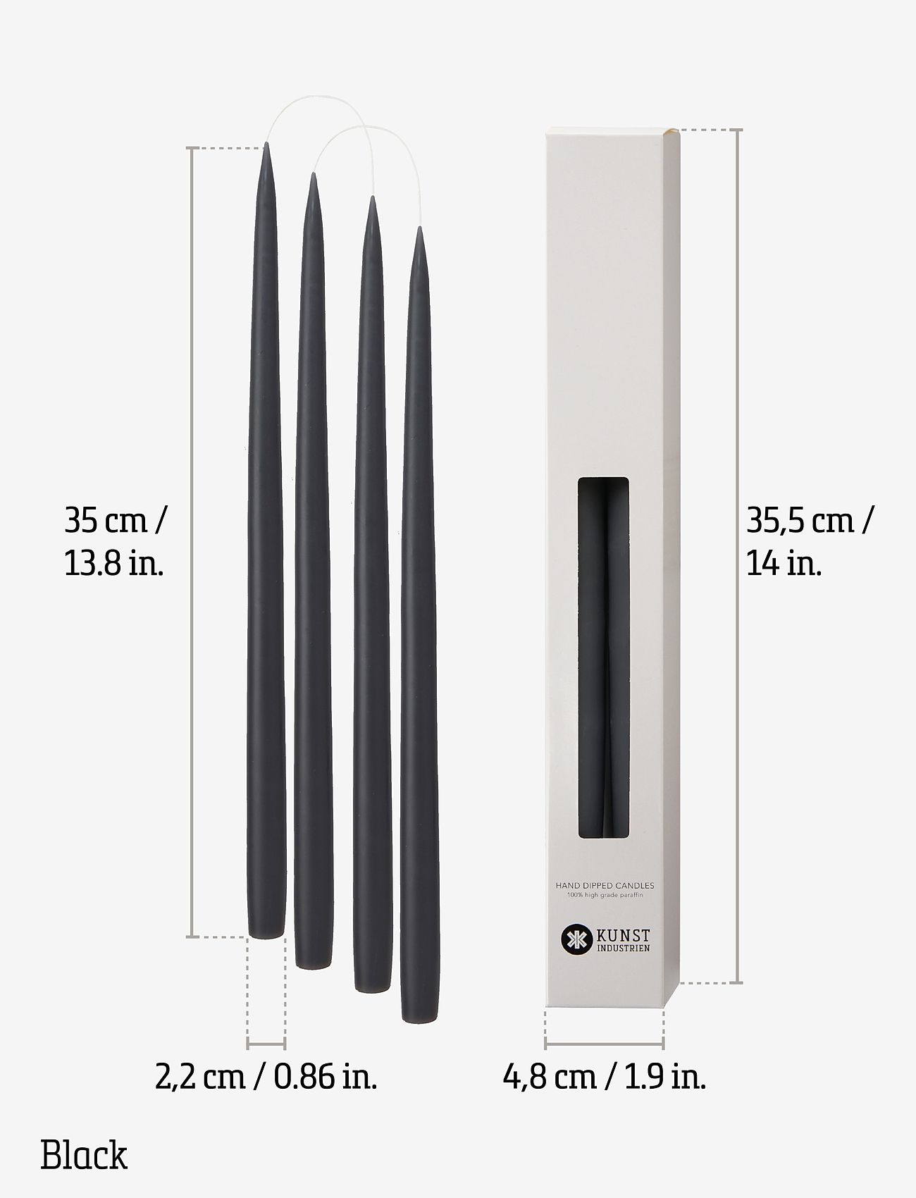 Kunstindustrien - Hand Dipped Candles, 4 pack - stagelys - black - 3