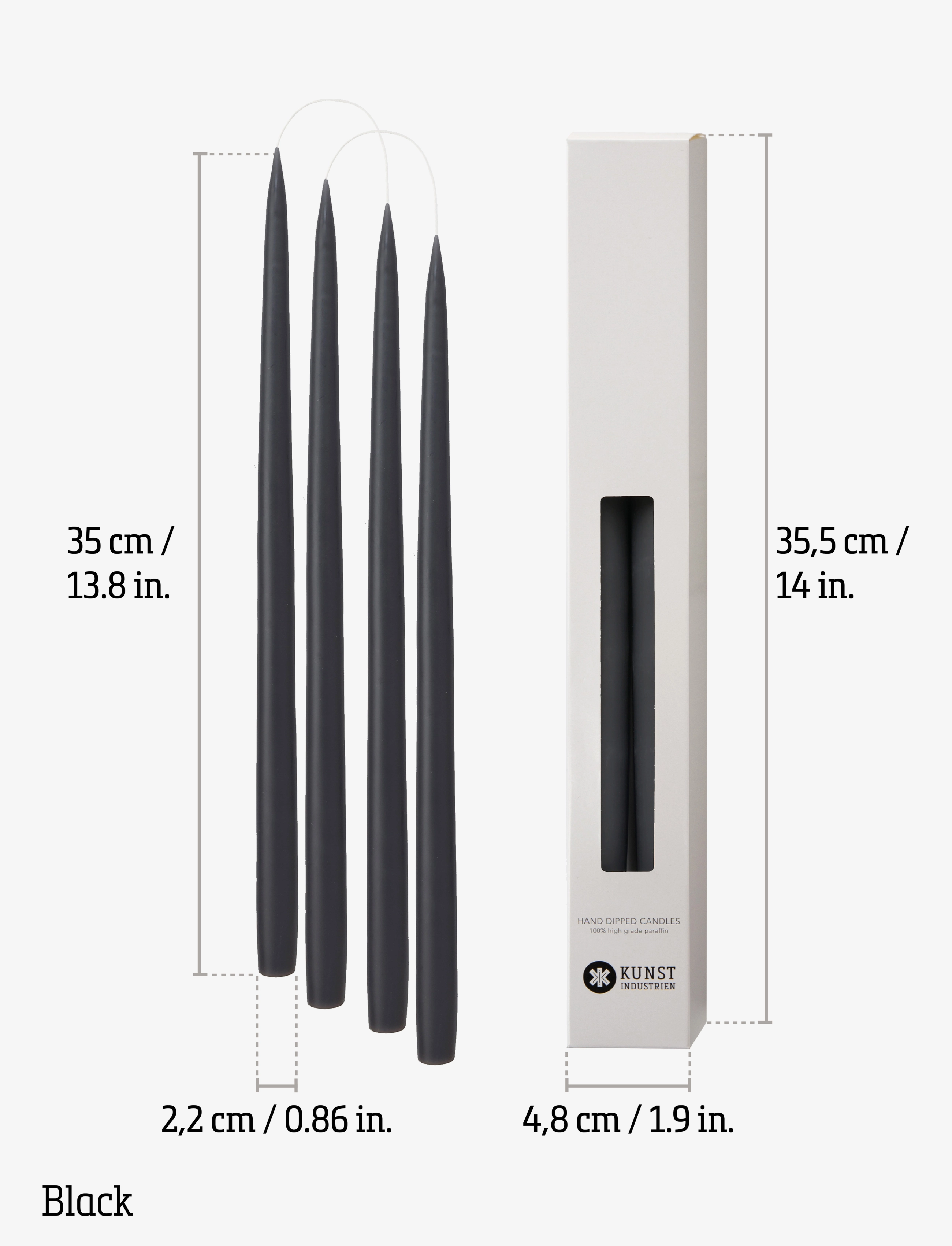 Kunstindustrien - Hand Dipped Candles, 4 pack - taper candles - black - 3
