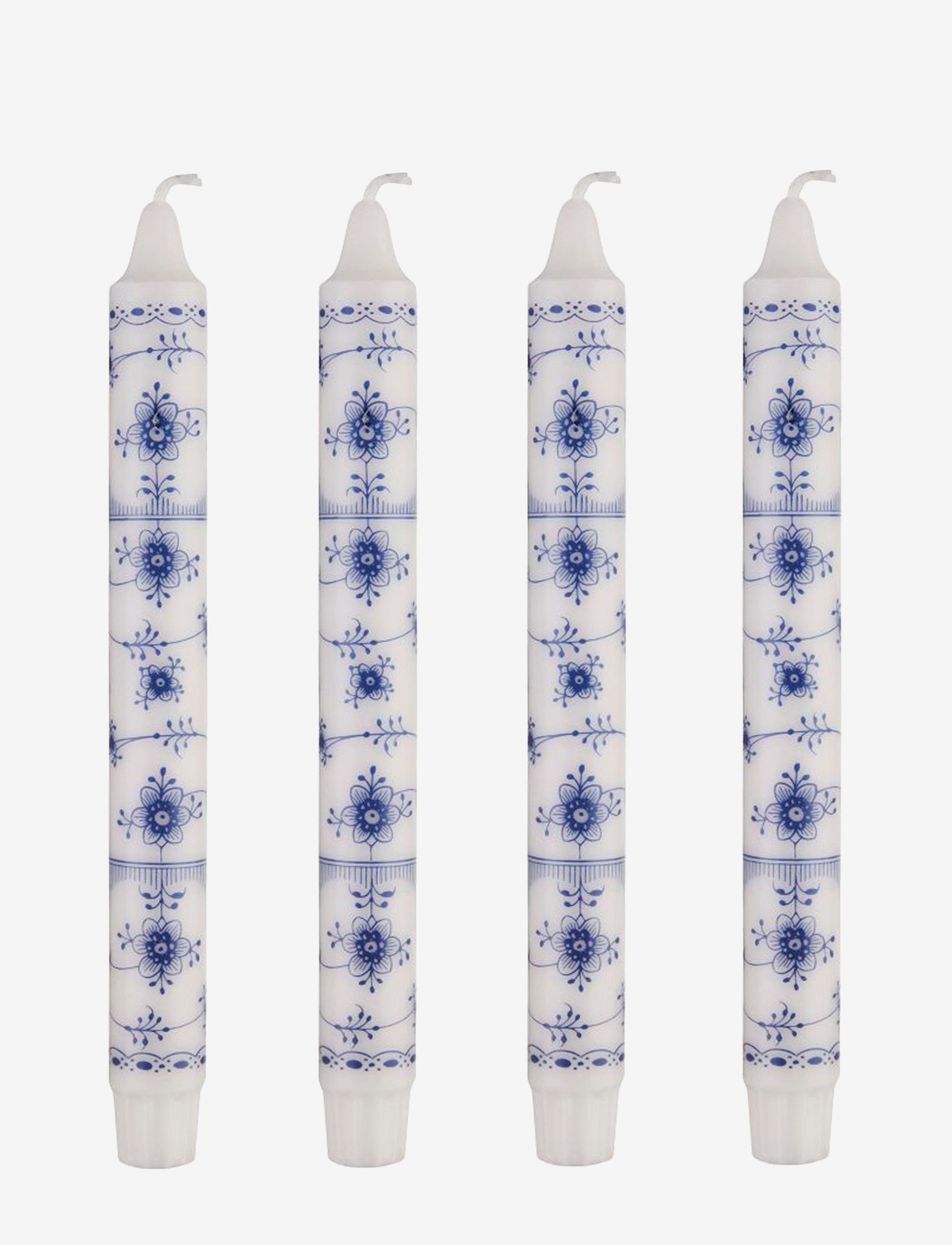 Kunstindustrien Musselmalet Taper Candles, 4 Pack, Søjlelys, Hvid, Str: ONE SIZE