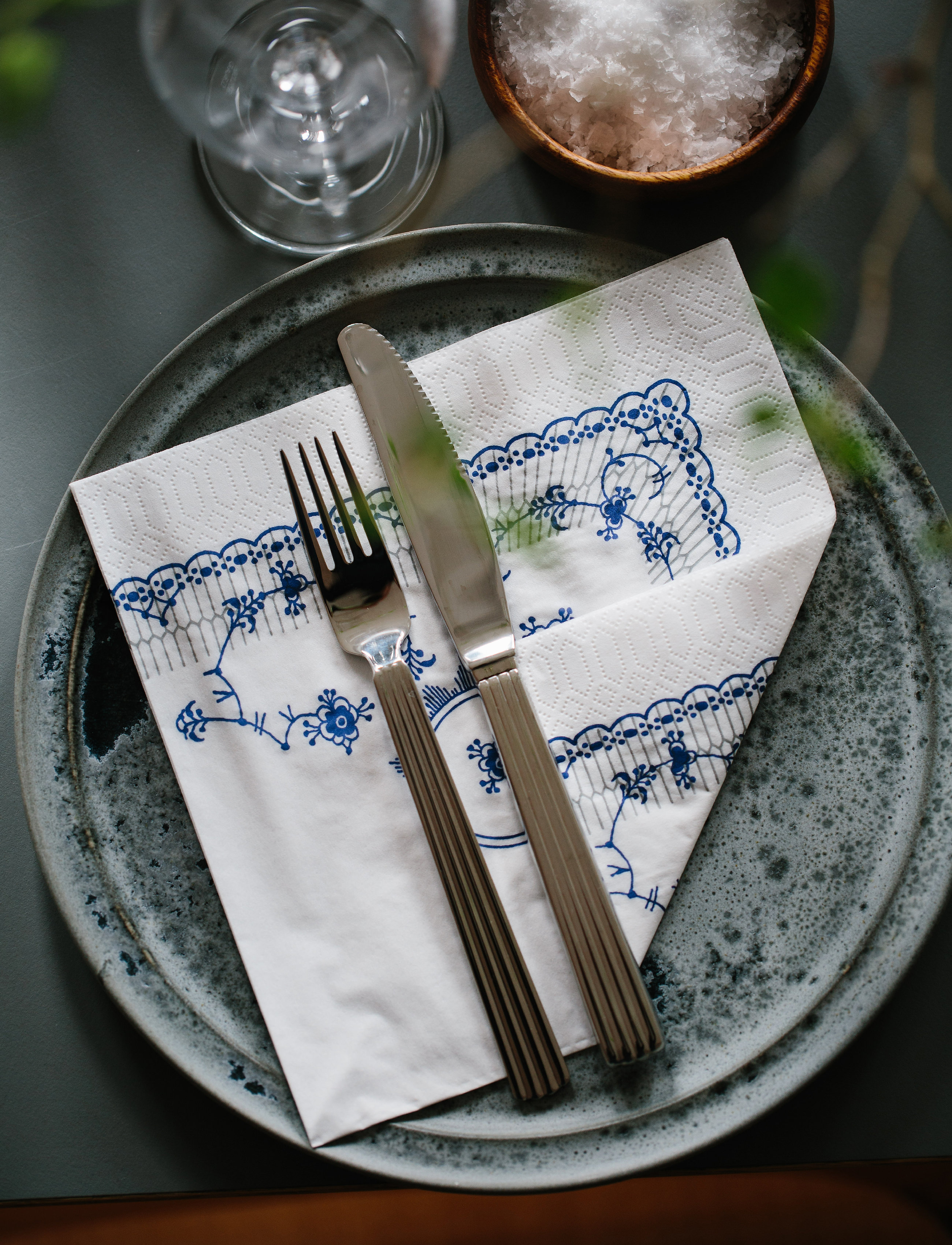 Kunstindustrien Musselmalet Lunch Napkins, 40X40, 20 Pce, 40X40 cm, Weiß - Paper Homeware
