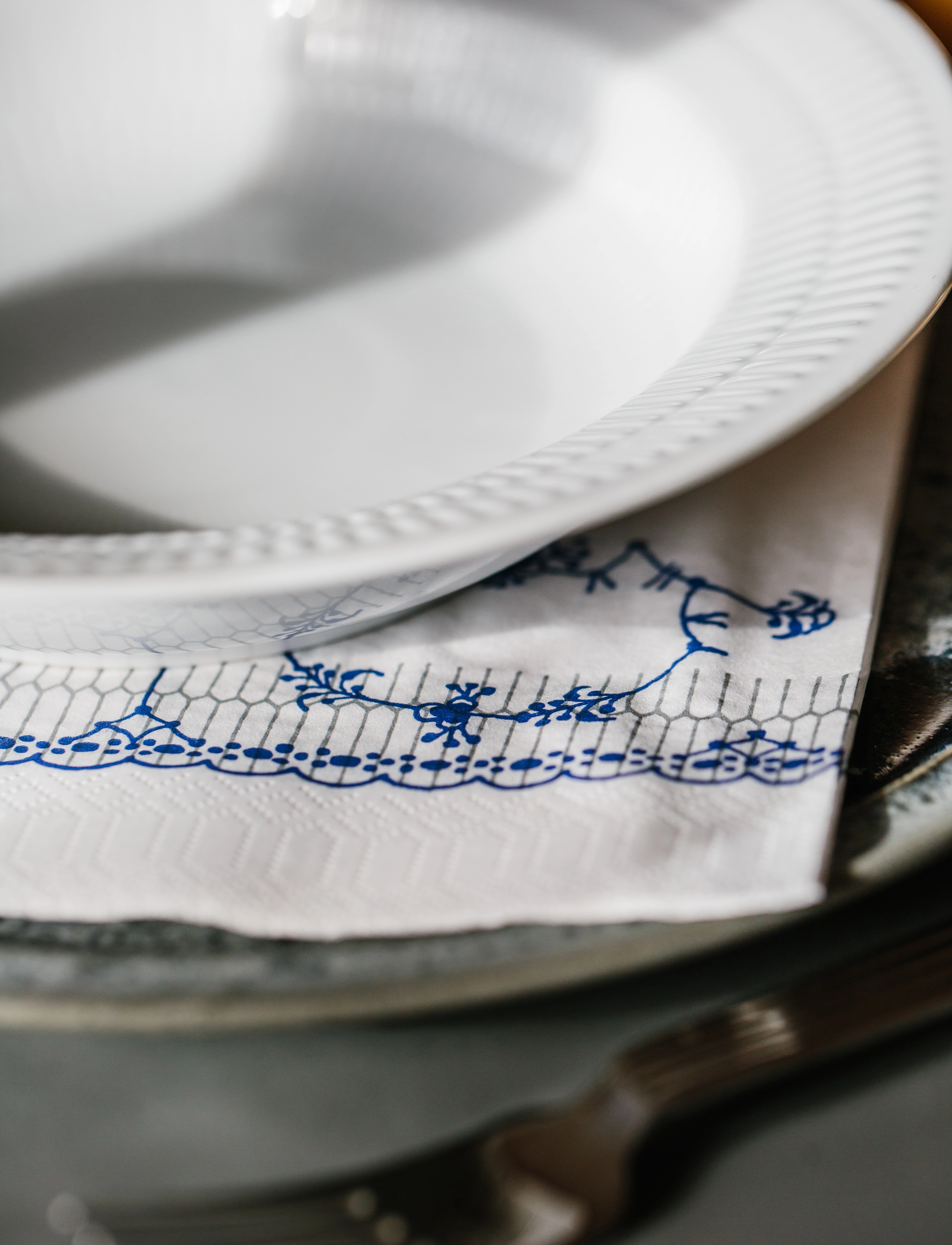 Kunstindustrien - Musselmalet Lunch Napkins, 40x40, 20 pce - papirservietter - blue pattern - 2