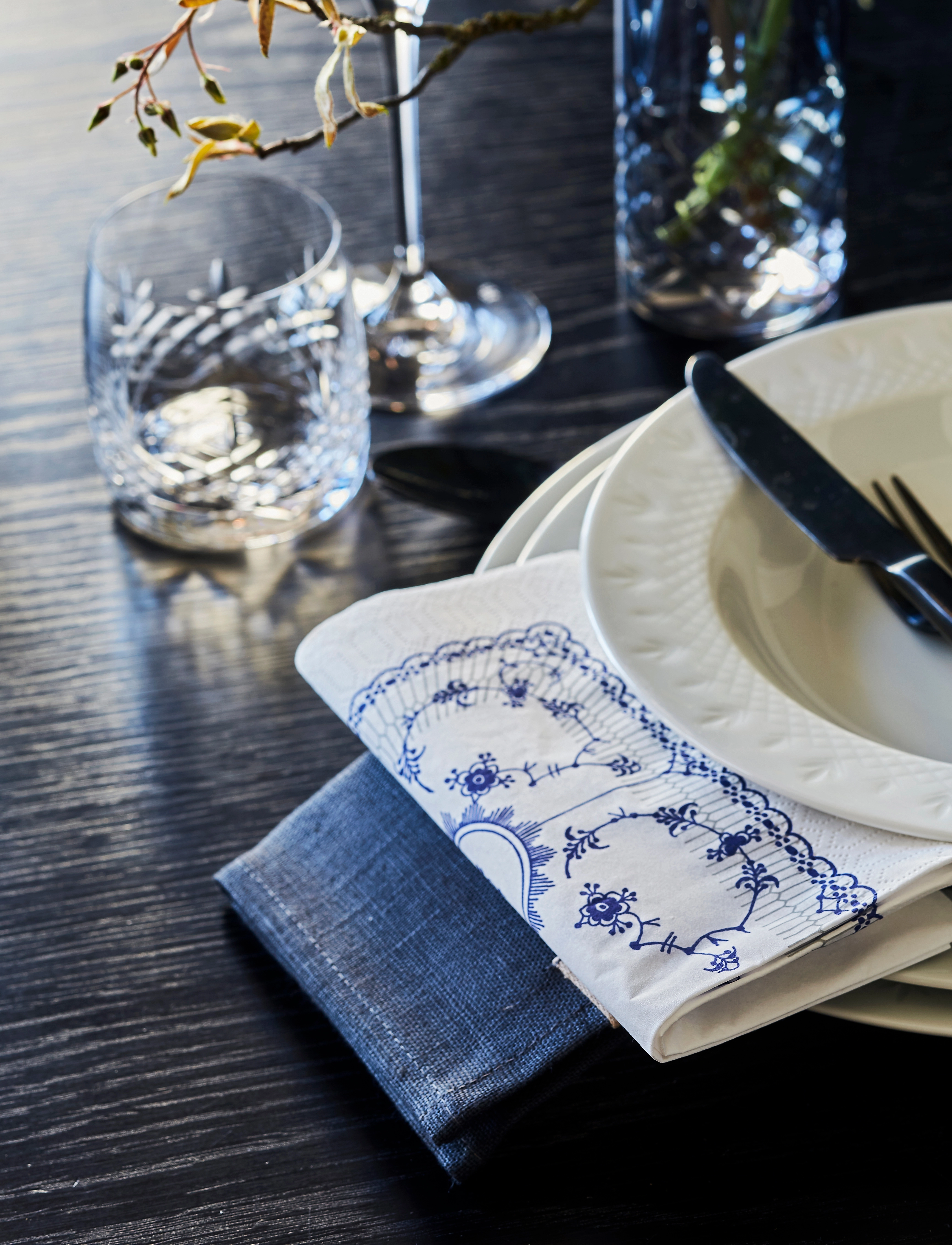 Kunstindustrien - Musselmalet Lunch Napkins, 40x40, 20 pce - pabersalvrätikud - blue pattern - 3