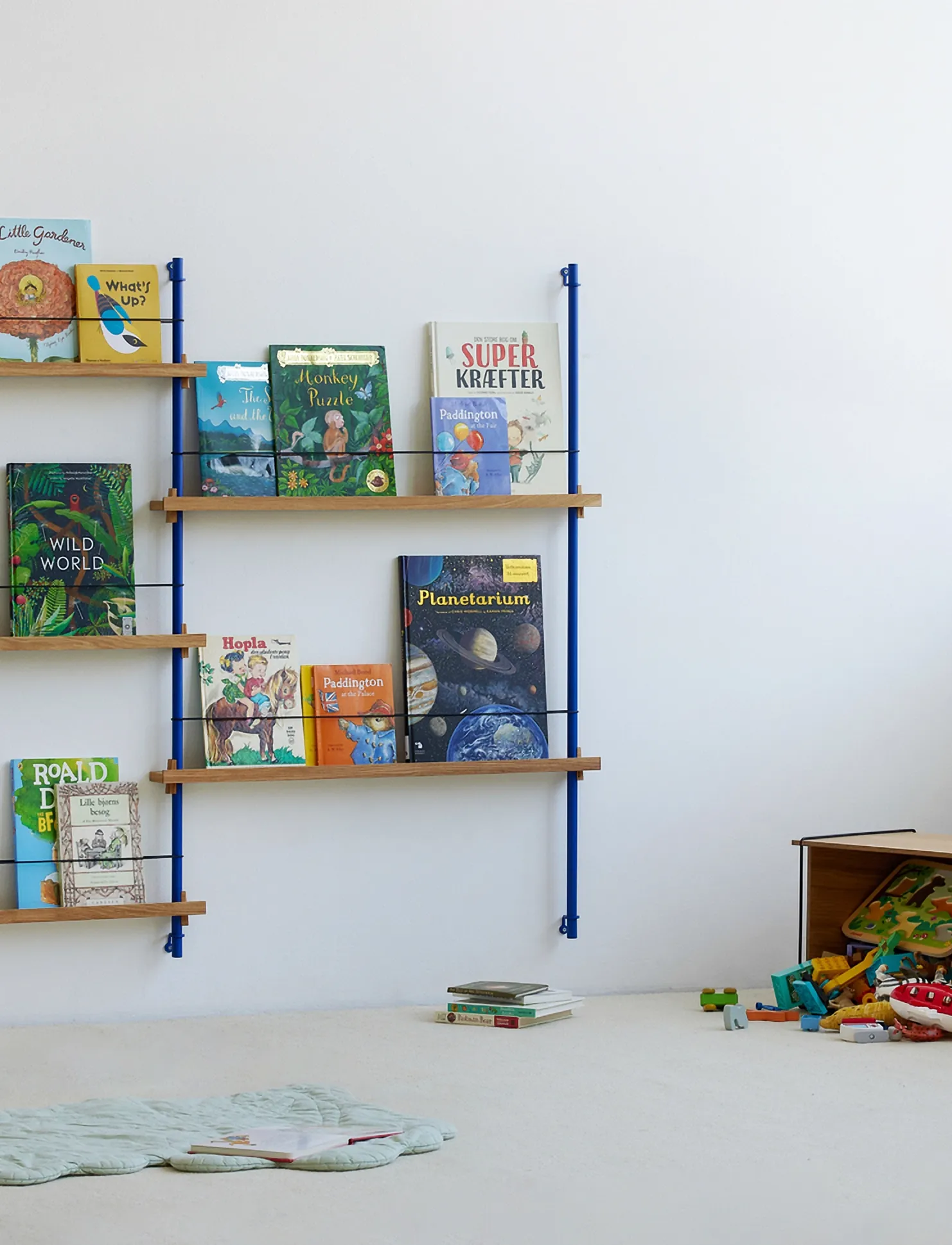 Kylskåpspoesi - Box set, Magazine Shelving MS.65.1, Black shelves, Stainless Steel legs (FSC MIX CREDIT) - zeitschriftenhalter - oak/deep blue - 2