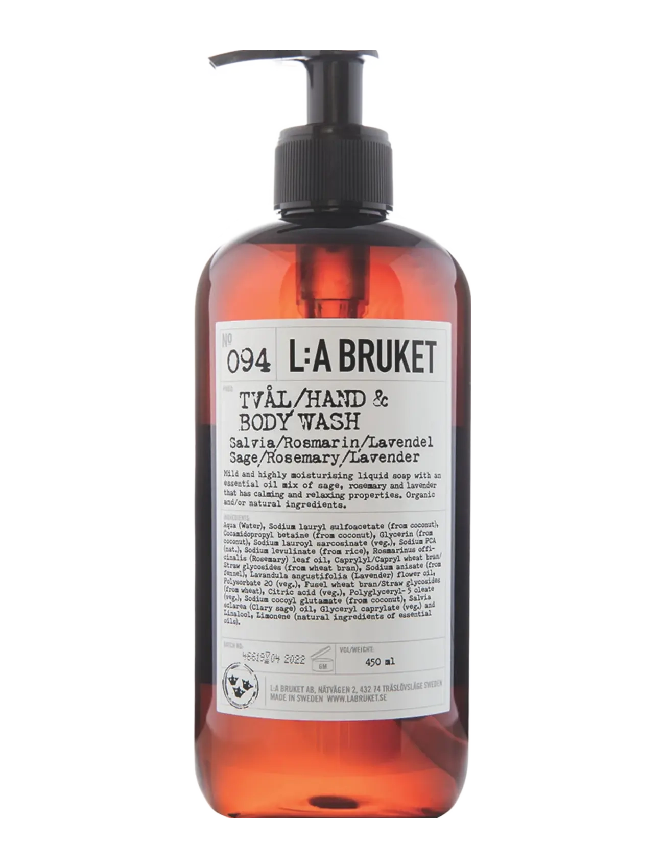 L:a Bruket 094 Hand & Body Wash Sage/Rosemary/Lavender, 450 ml, Nude, Krop > Bad Og Brusebad, Herre