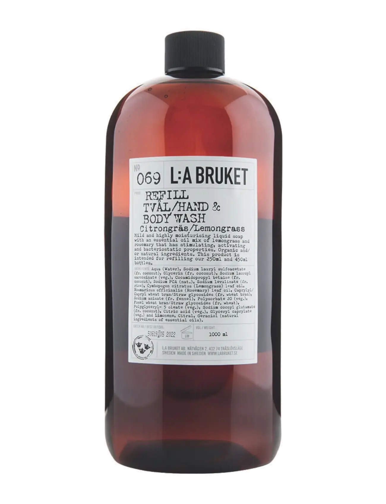 L:a Bruket 069 Refill Hand & Body Wash Lemongrass, 1000 ml, Nude, Krop > Bad Og Brusebad, Dame