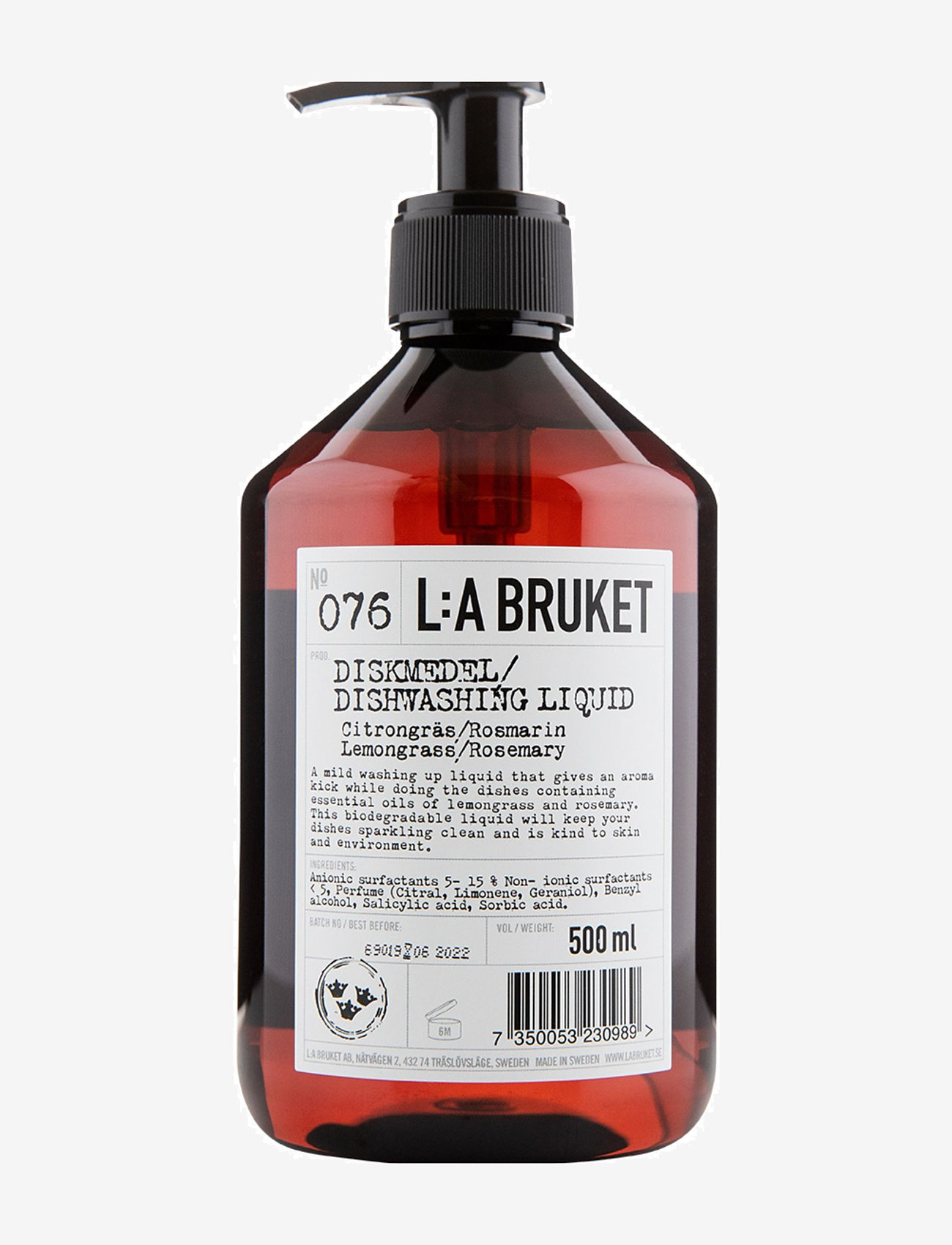L:a Bruket - 076 Dishwashing Soap Lemongrass/Rosemary - opvaskemiddel - clear - 0