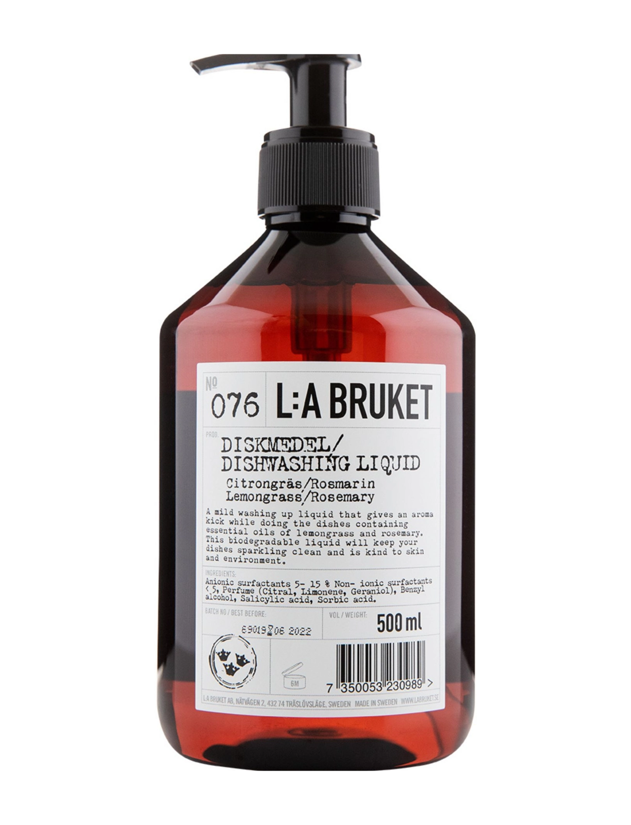 L:a Bruket 076 Dishwashing Soap Lemongrass/Rosemary, Dish Soap, Nude, Str: 500 ml