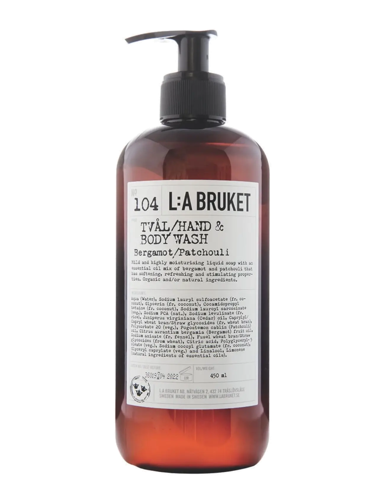 L:a Bruket 104 Hand & Body Wash Bergamot/Patchouli, Flydende håndsæbe, Nude, Str: 450 ml