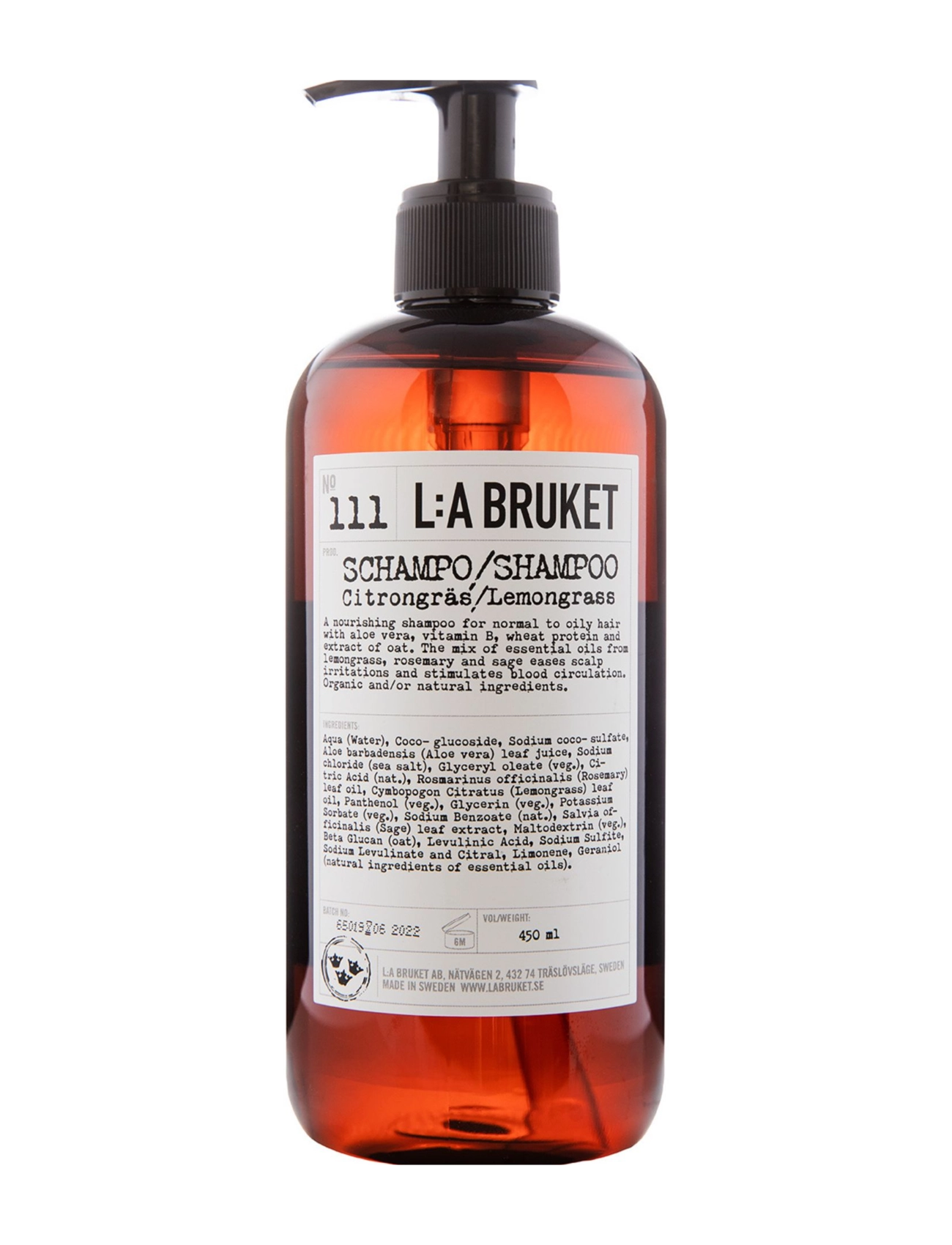 L:a Bruket 111 Shampoo Lemongrass, Shampoo, Nude, Str: 450 ml