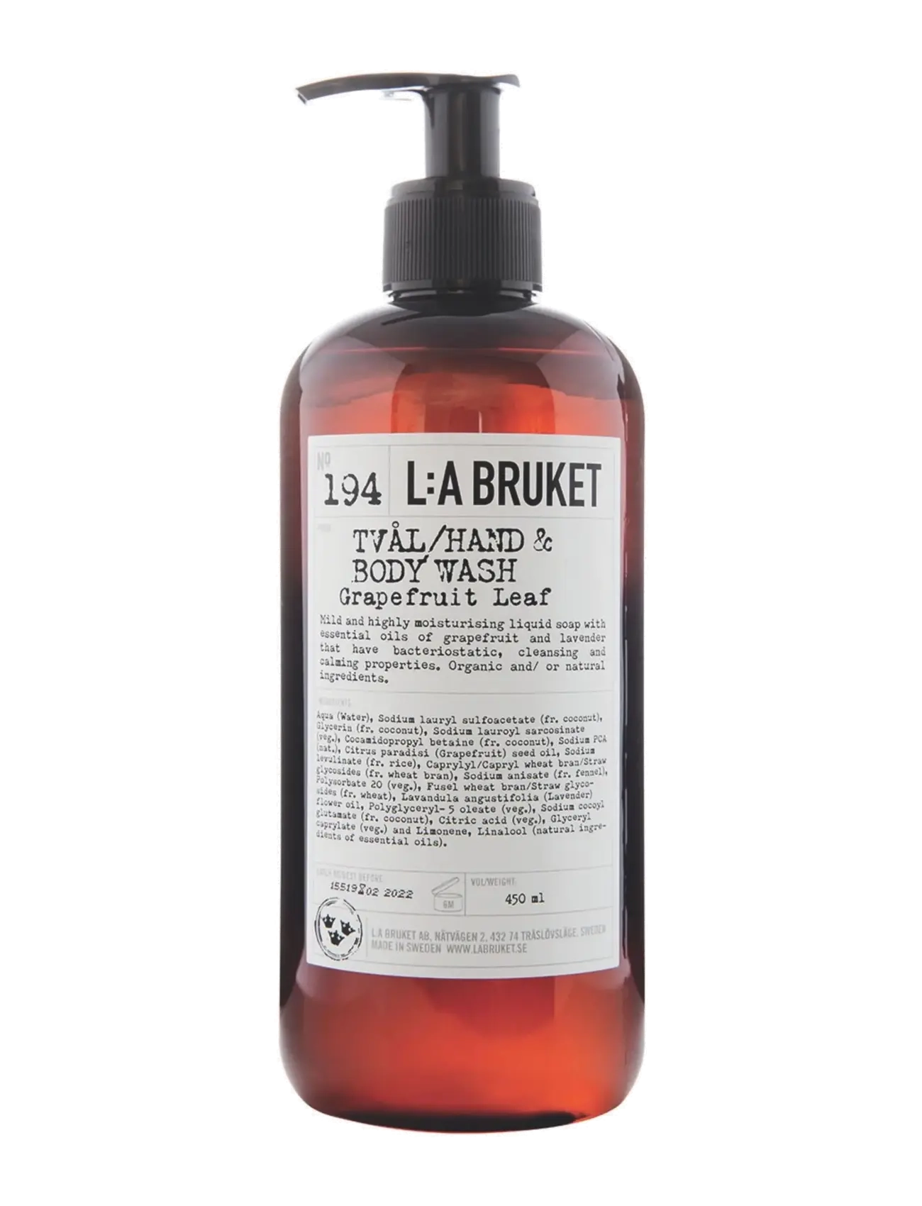 L:a Bruket 194 Hand & Body Wash Grapefruit Leaf, Flydende håndsæbe, Nude, Str: 450 ml