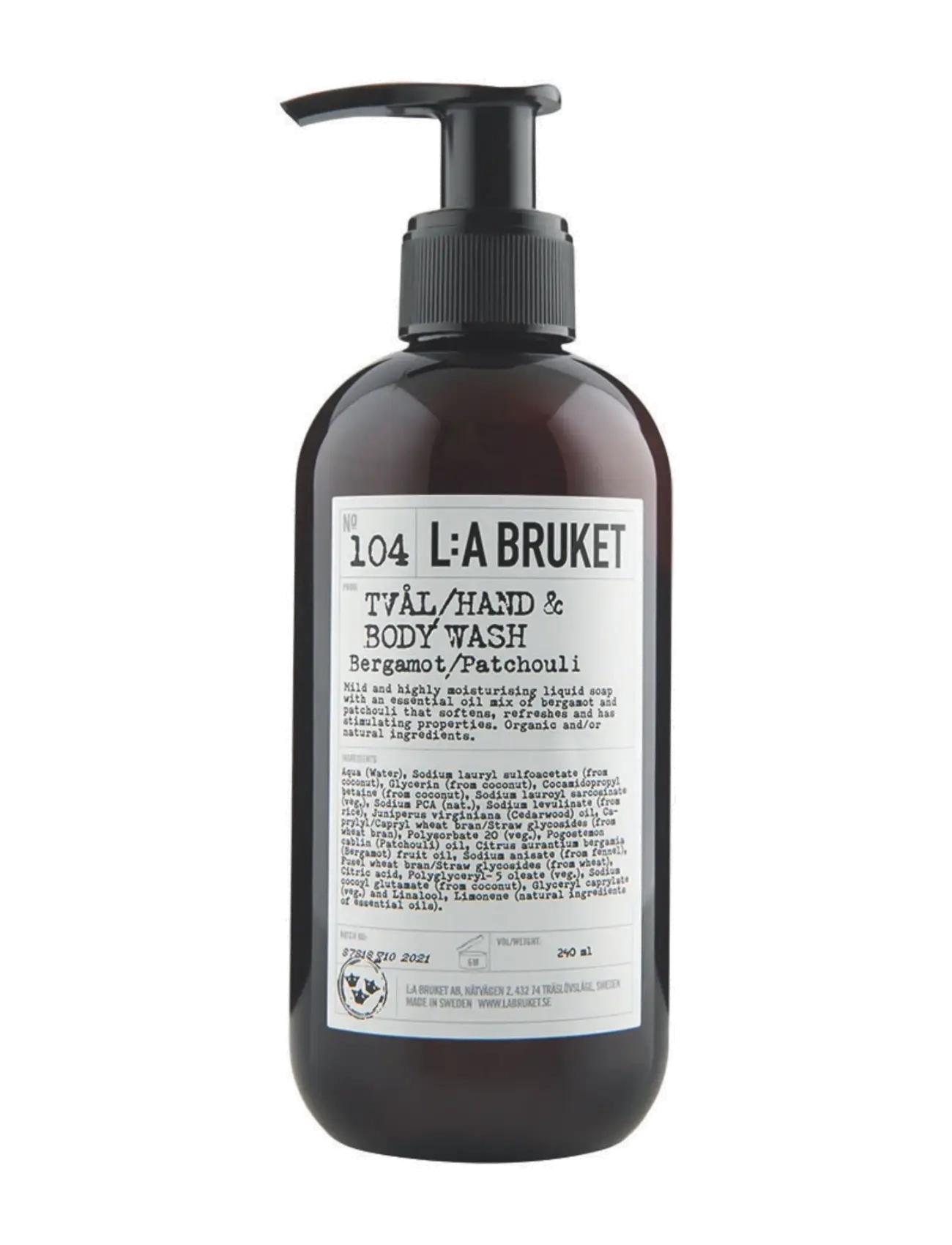L:a Bruket 104 Hand & Body Wash Bergamot/Patchouli, Flydende håndsæbe, Nude, Str: 240 ml