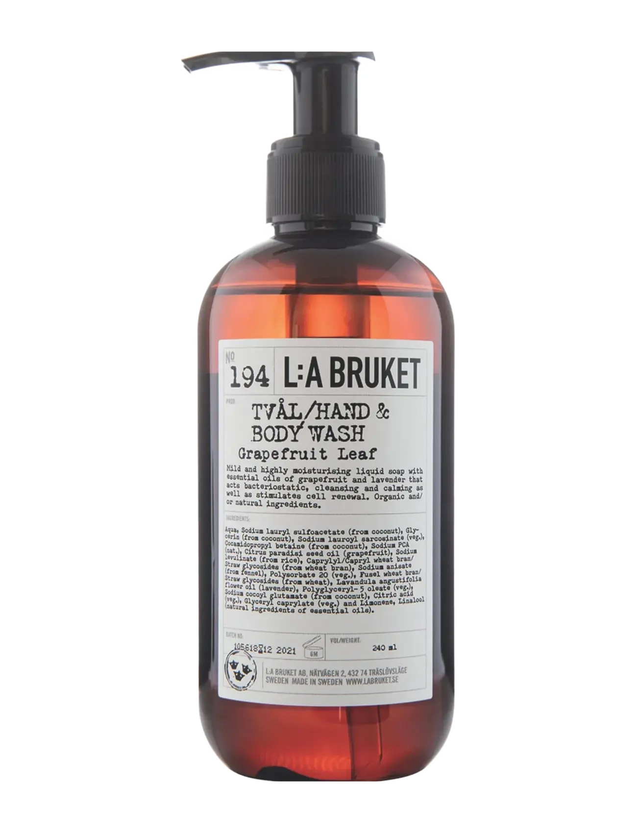 L:a Bruket 194 Hand & Body Wash Grapefruit Leaf, 240 ml, Nude, Krop > Bad Og Brusebad, Herre