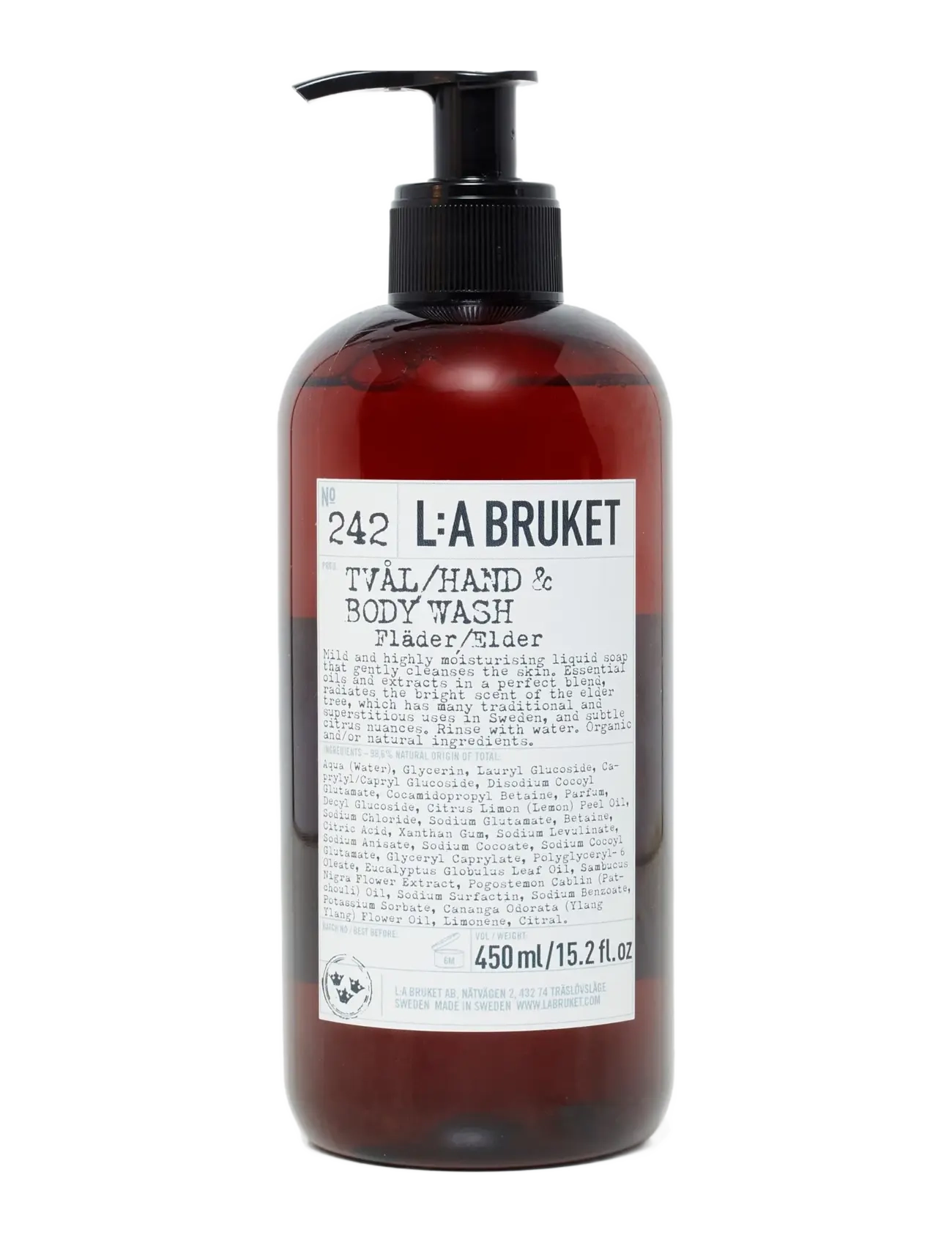 L:a Bruket 242 Hand & Body Wash Elderflower, Flydende håndsæbe, Nude, Str: 450 ML