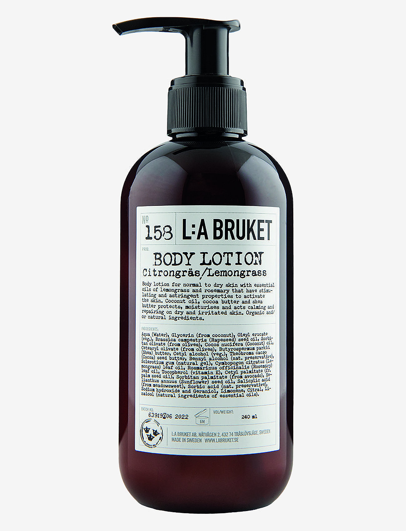 L:a Bruket - 158 Body Lotion Lemongrass - lotion & creme - clear lemongrass - 0