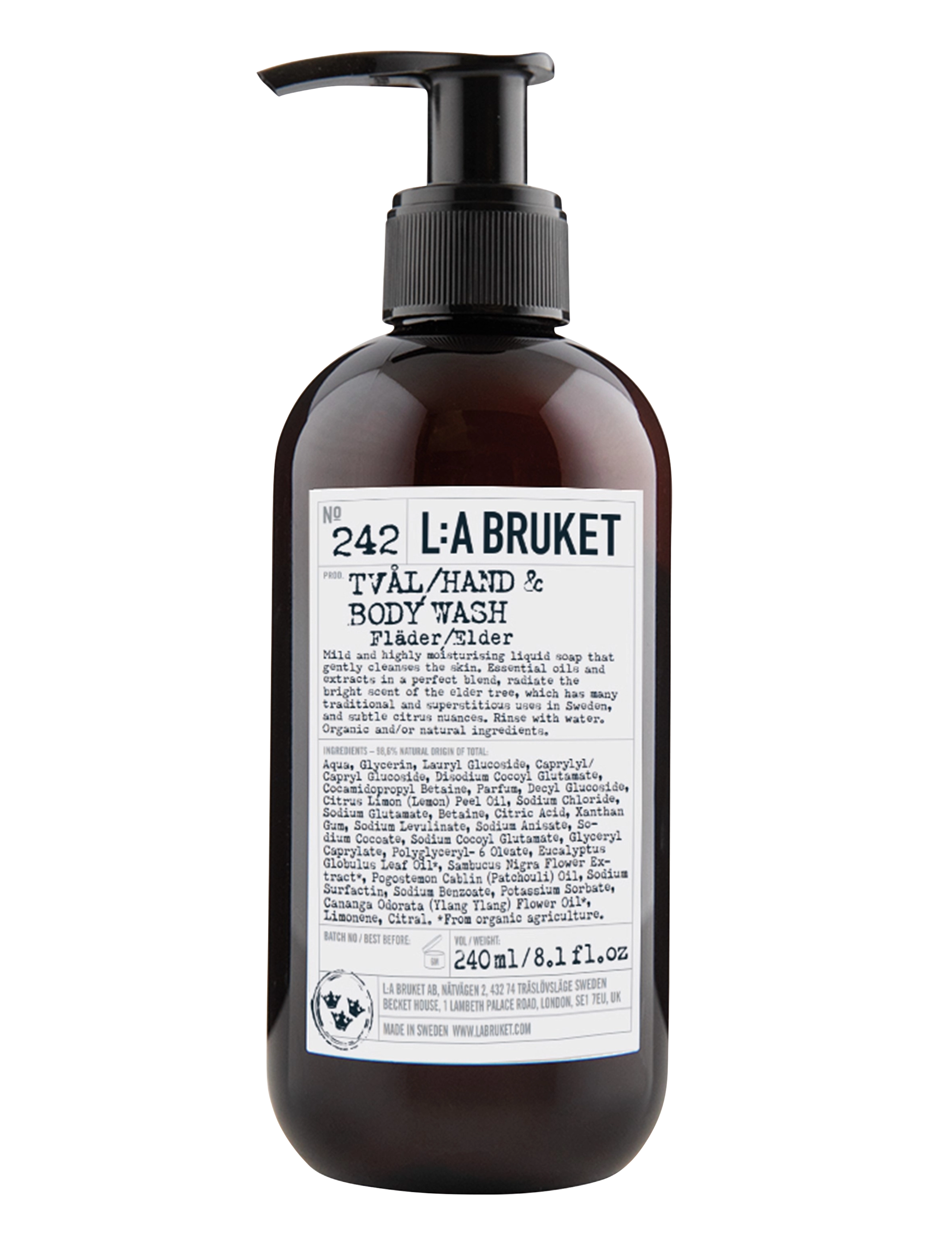 L:a Bruket 242 Hand & Body Wash Elder, 240 ml, Nude, Krop > Bad Og Brusebad, Herre