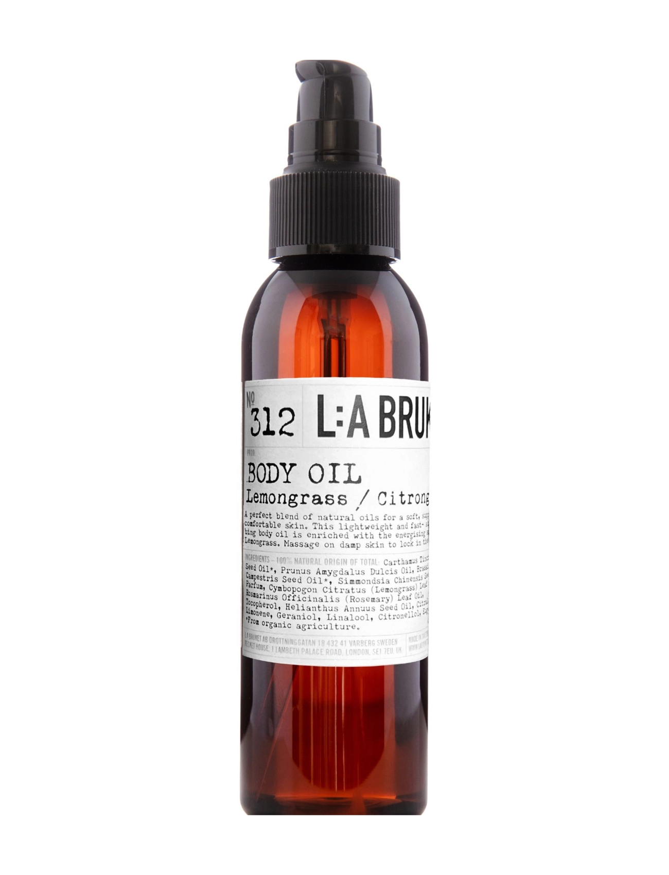 L:a Bruket 312 Body Oil Lemongrass, Body Vinegar & Dressing Bottless, Nude, Str: 120 ml
