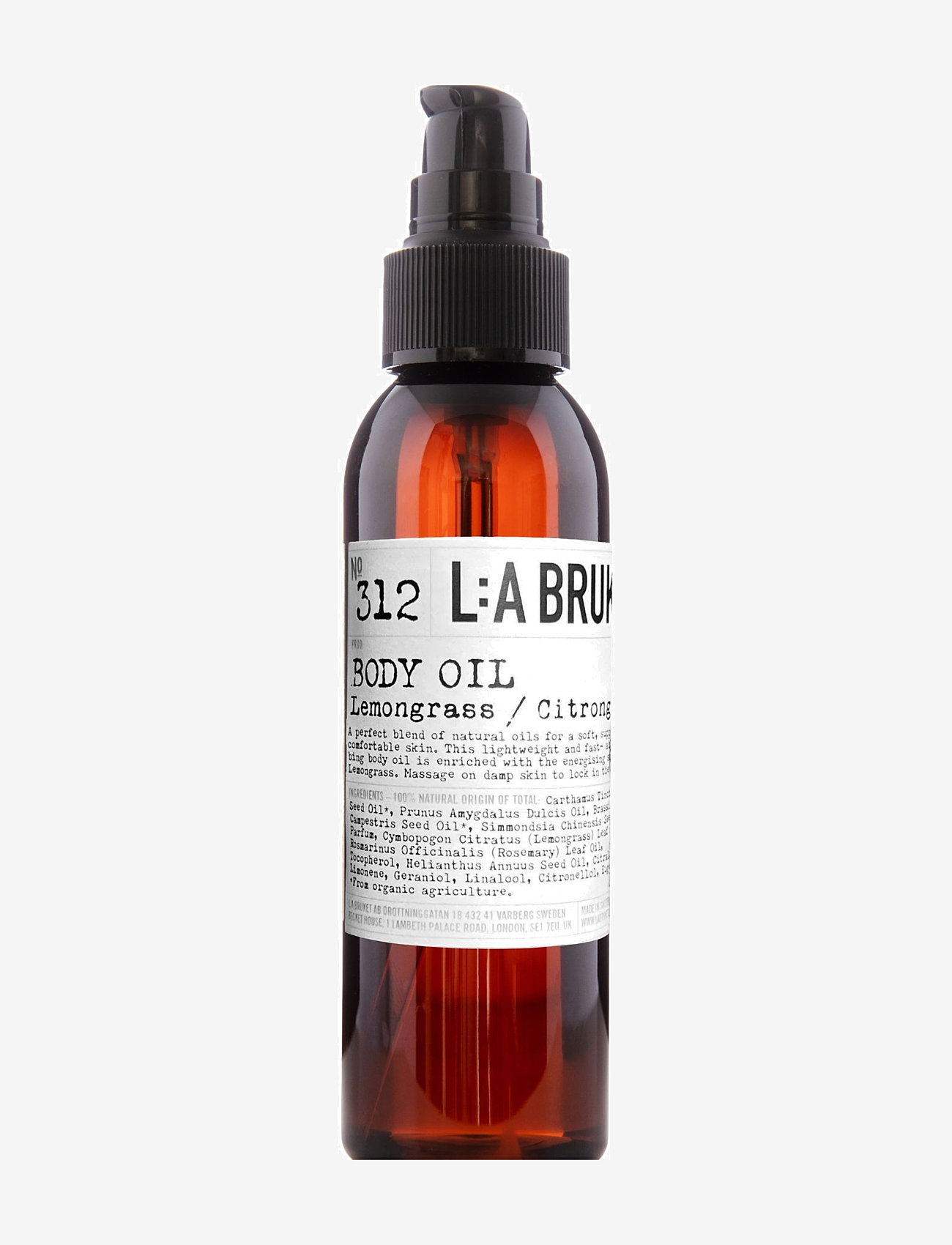 L:a Bruket - 312 Body Oil Lemongrass - kroppsolja - clear - 0