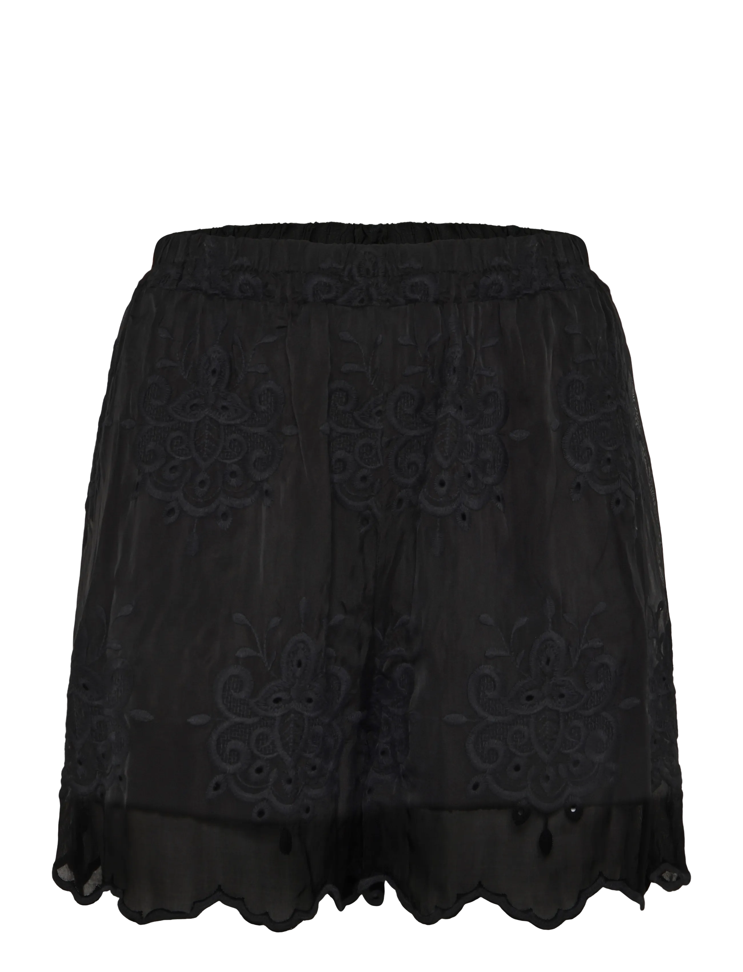 La Rouge Donatella Embroidery Shorts - Shorts - BLACK / black