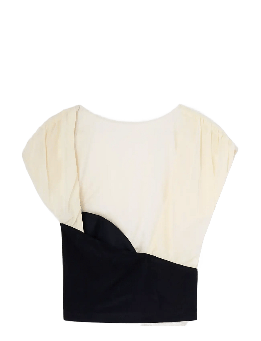 Laagam - GEMINI ECRU DRAPED TOP - short-sleeved blouses - ecru - 2