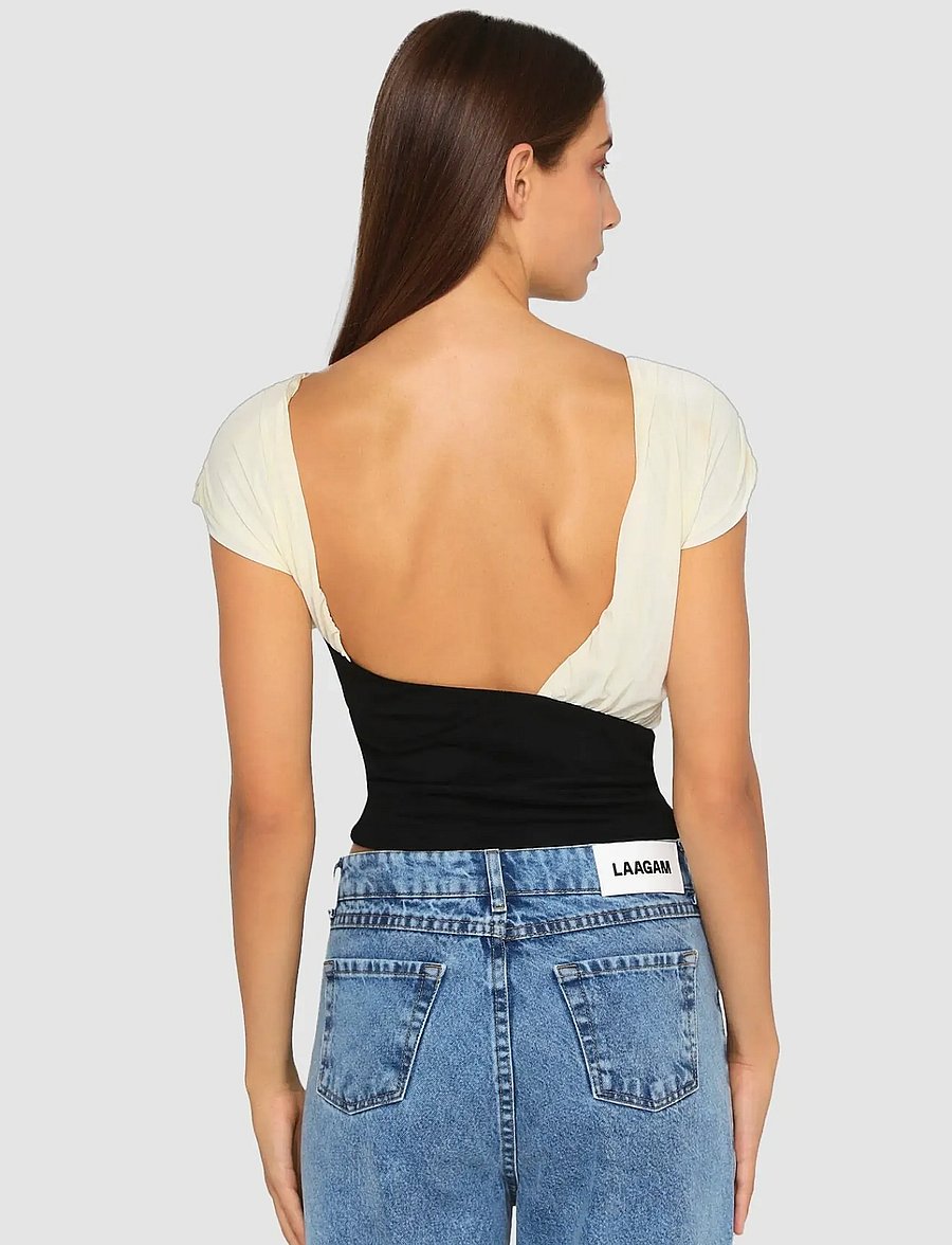 Laagam - GEMINI ECRU DRAPED TOP - short-sleeved blouses - ecru - 3