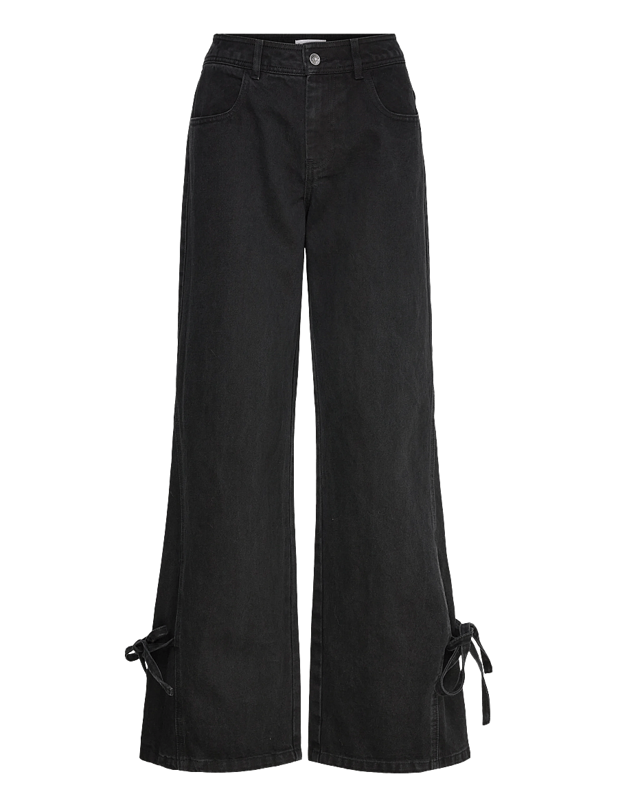 Laagam - JADA BLACK DENIM RELAXED JEANS - hosen mit weitem bein - black - 1
