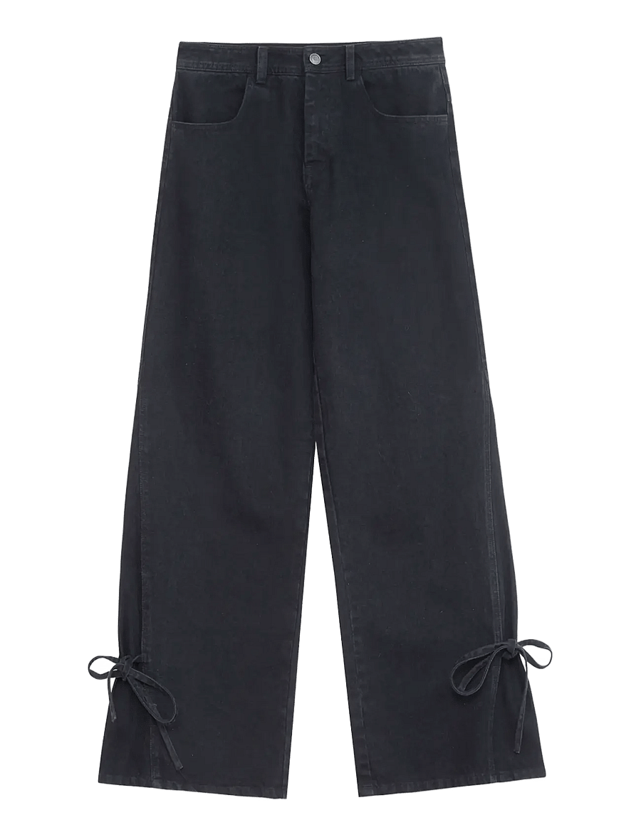 Laagam - JADA BLACK DENIM RELAXED JEANS - hosen mit weitem bein - black - 1