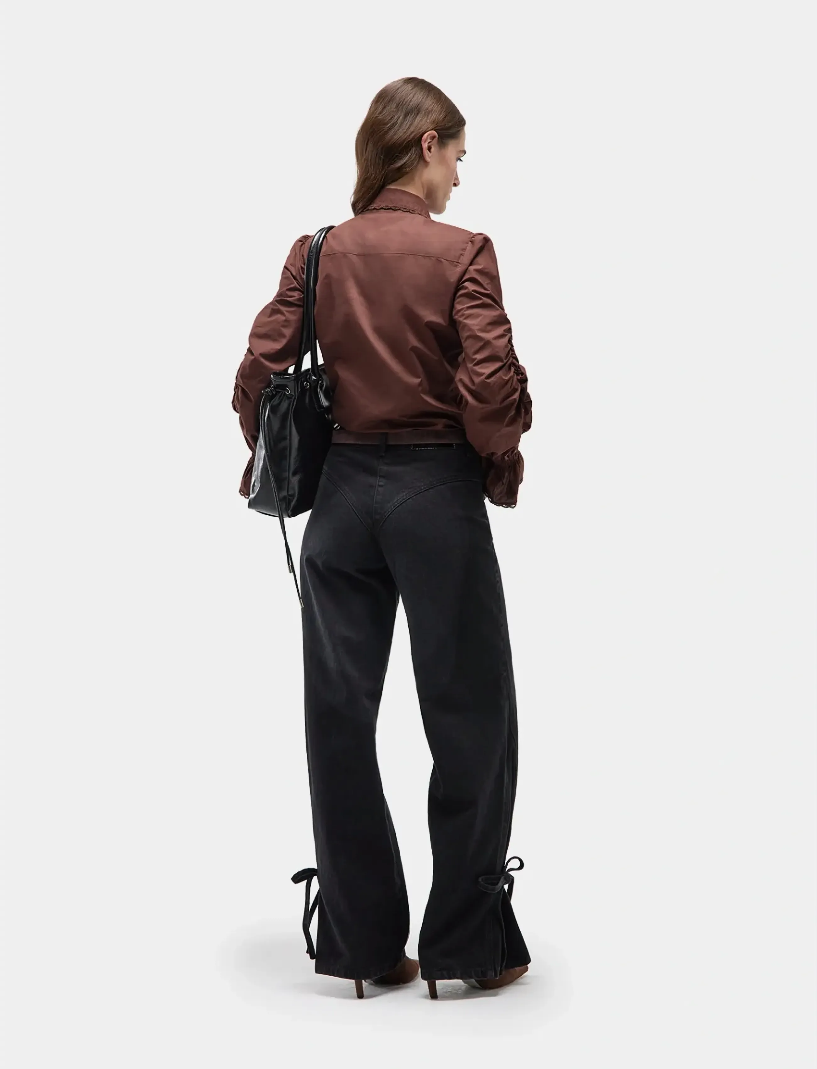 Laagam - JADA BLACK DENIM RELAXED JEANS - hosen mit weitem bein - black - 3