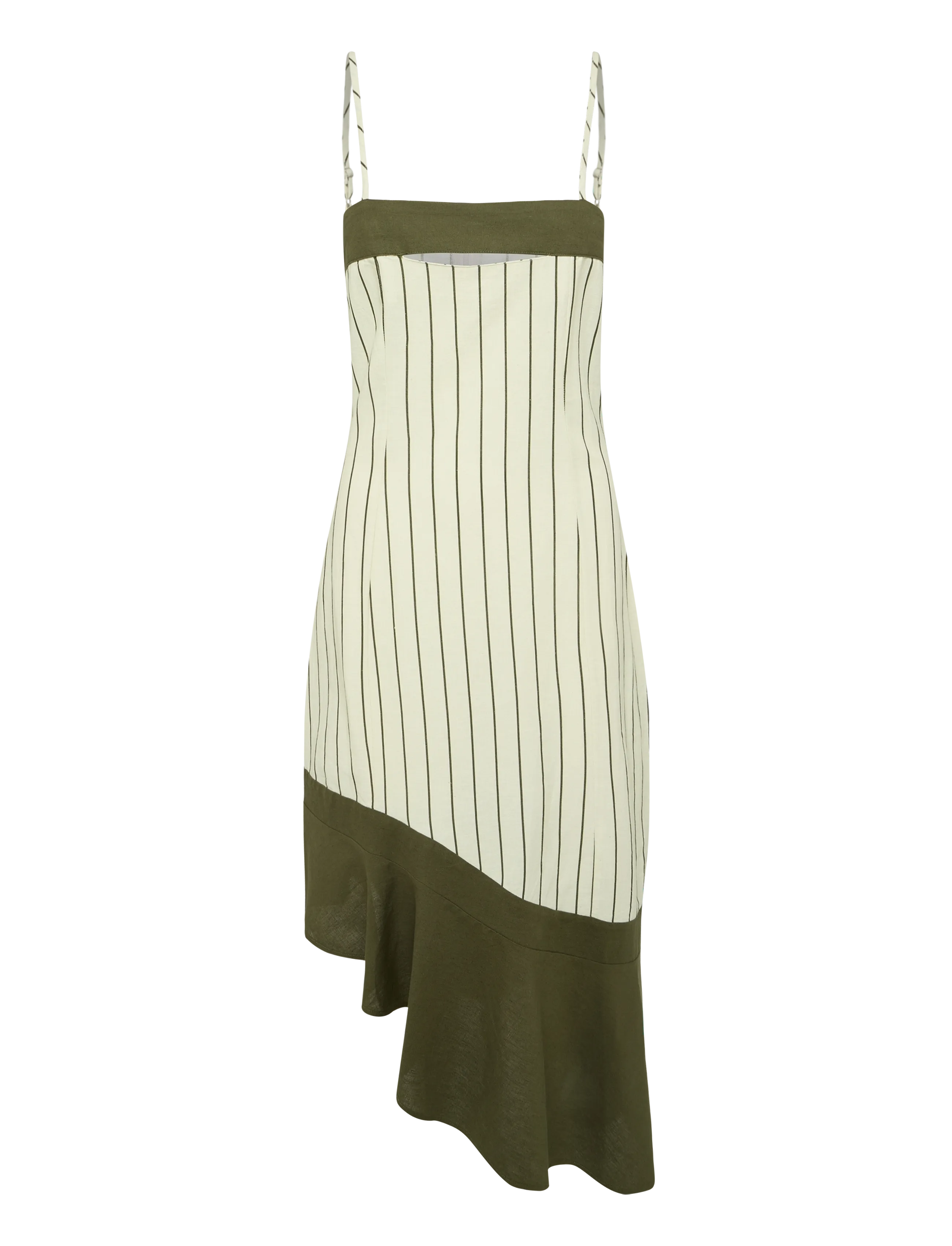 LAAGAM Breeze Kakhi Asymmetric Midi Kleid Khaki - S - Damen