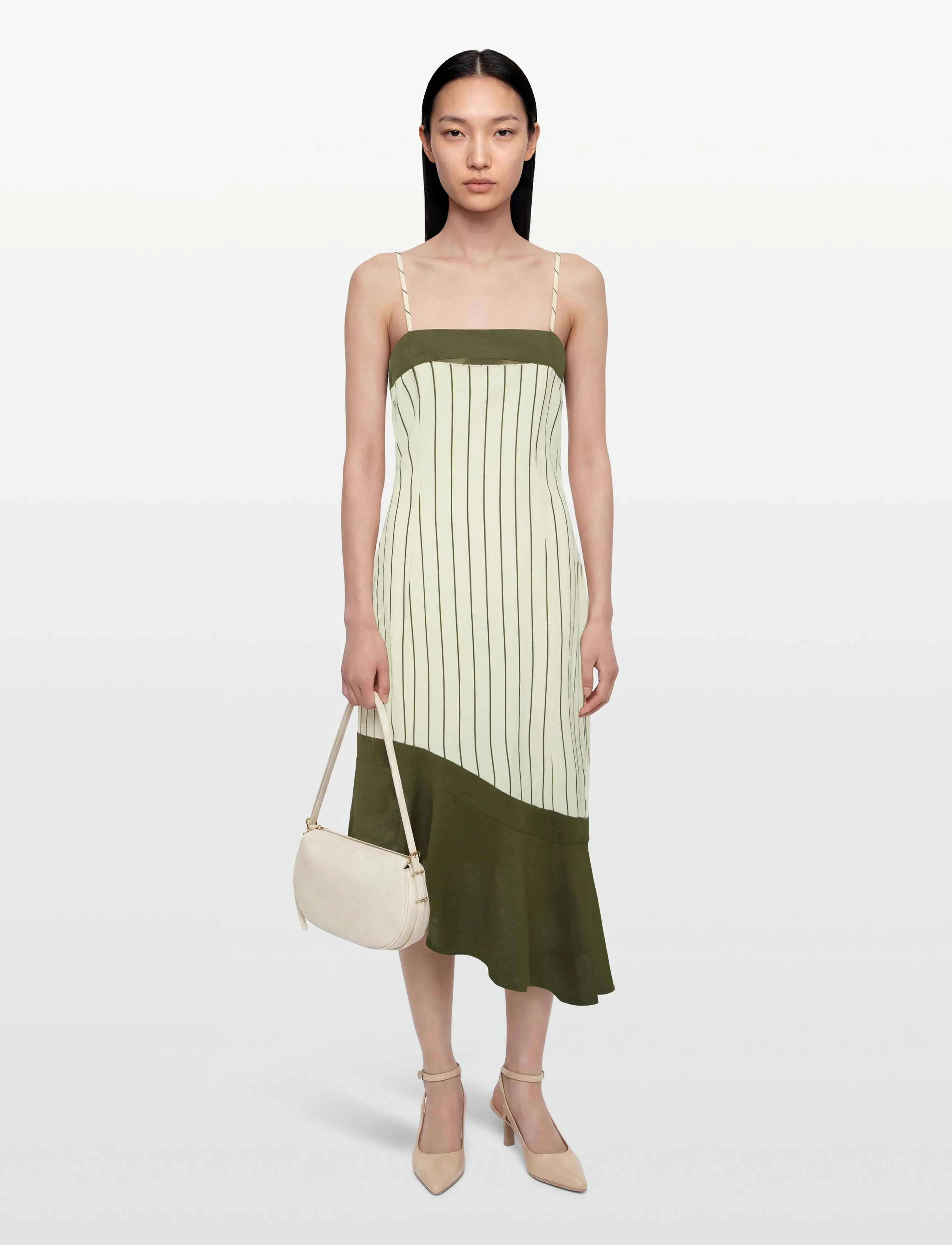 Laagam Breeze Kakhi Asymmetric Midi Dress, Kvinder, Asymmetrisk Midi Kjole, Kakigrøn, Str: M