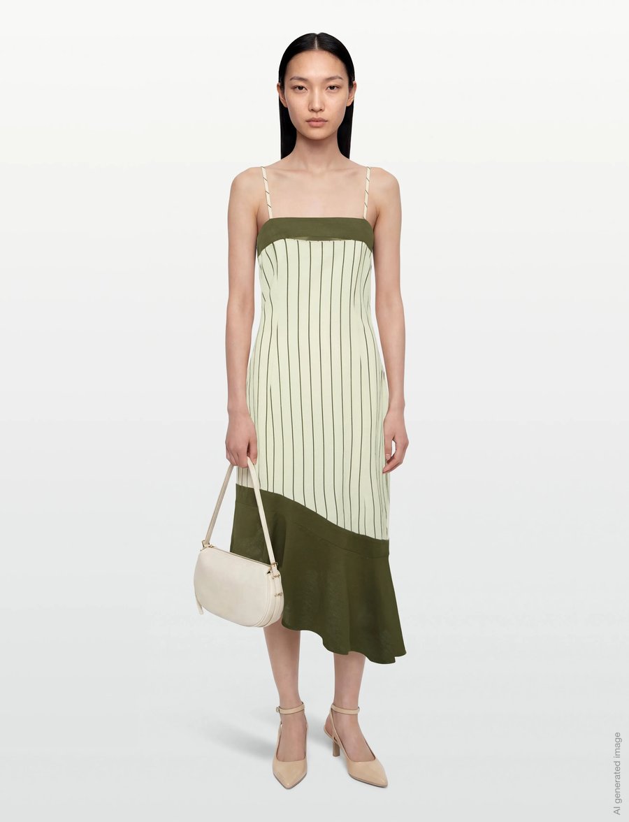Laagam - BREEZE KAKHI ASYMMETRIC MIDI DRESS - robes d'été - khaki - 0