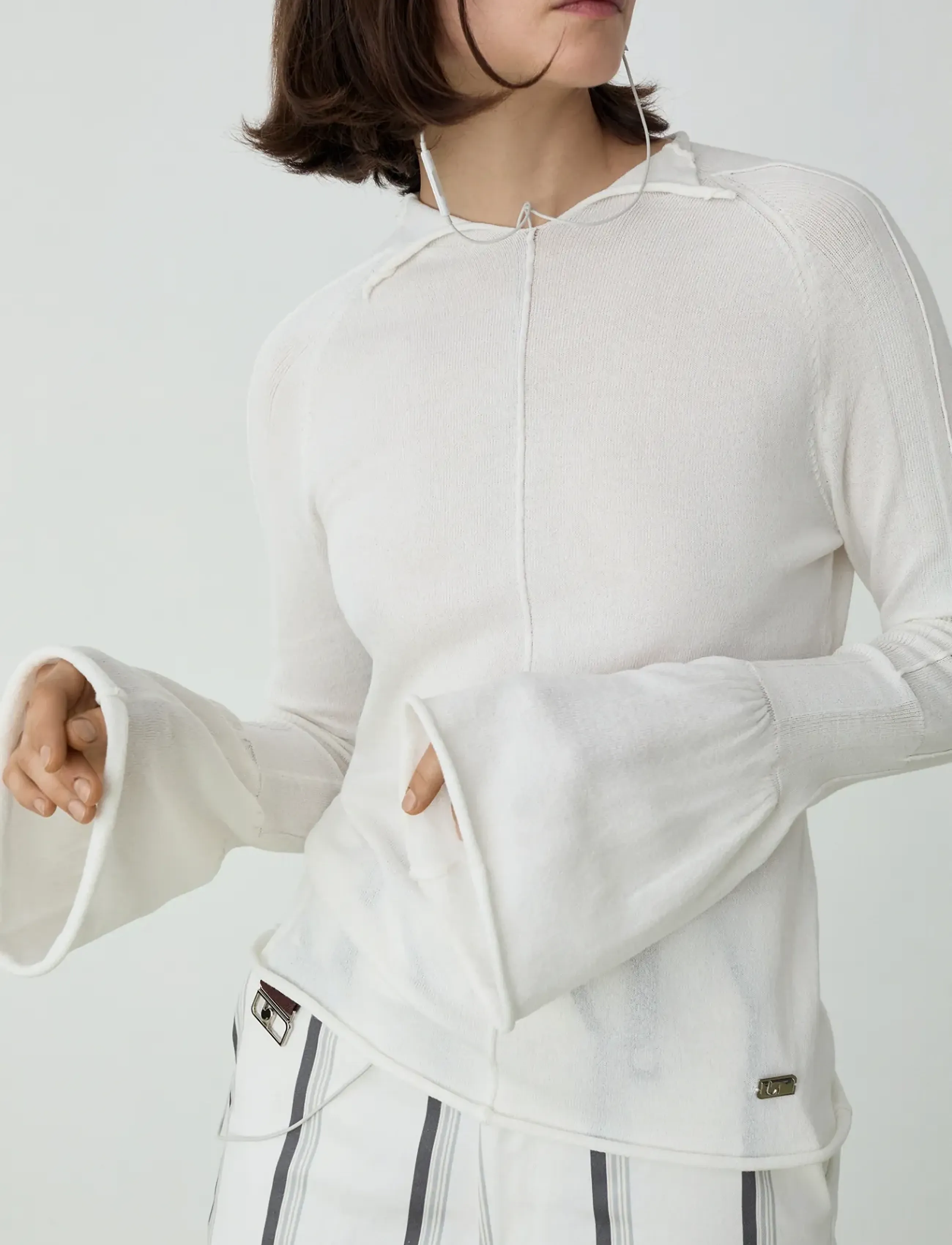 Laagam ODINE ECRU KNITTED LONG KNITTED TOP - Blusar - ECRU / white