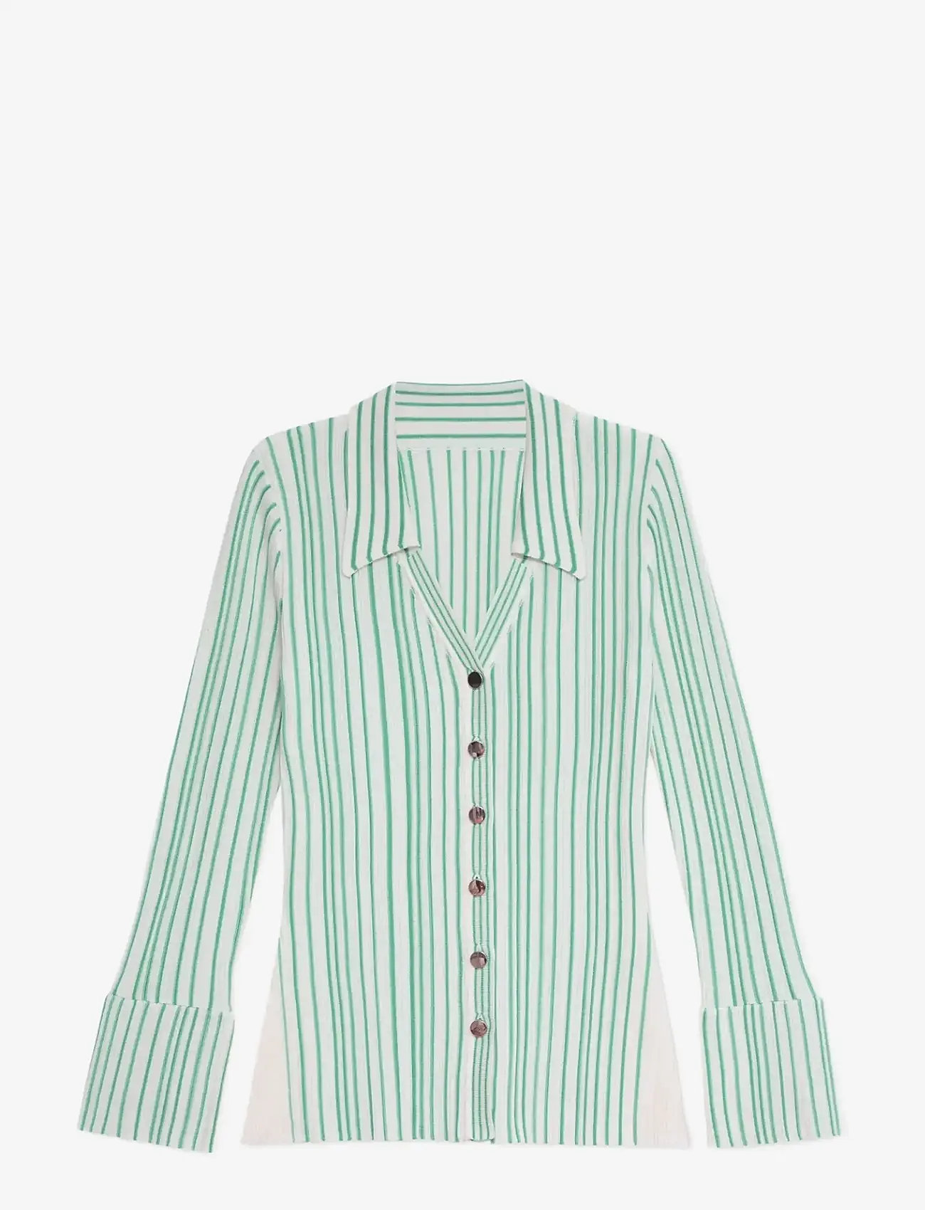 Laagam - GIULIA GREEN STRIPED KNITTED TOP - denim shirts - green - 1