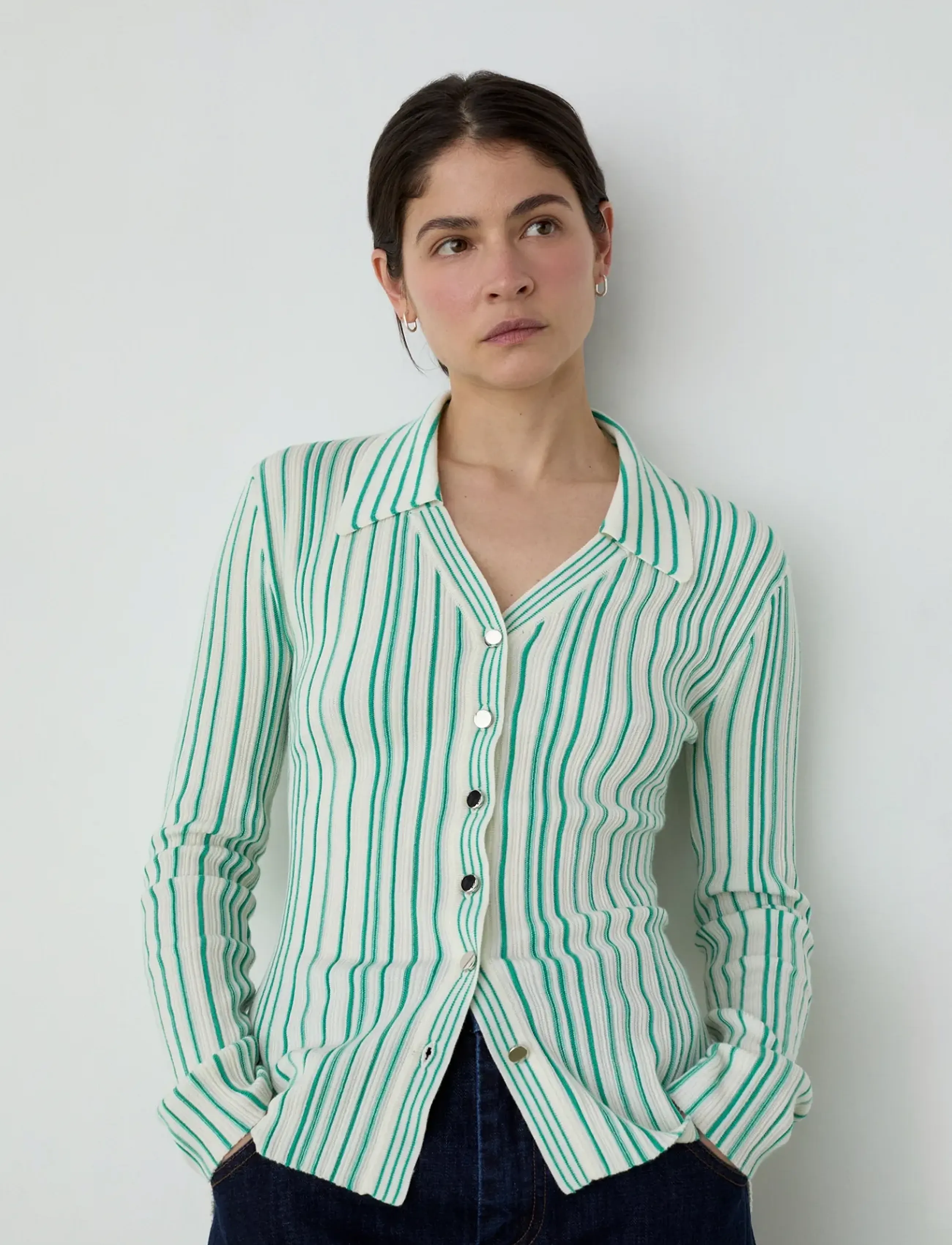 Laagam - GIULIA GREEN STRIPED KNITTED TOP - jeanshemden - green - 2