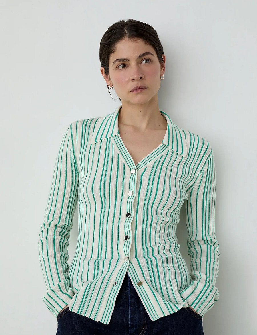 Laagam - GIULIA GREEN STRIPED KNITTED TOP - jeansowe koszule - green - 2