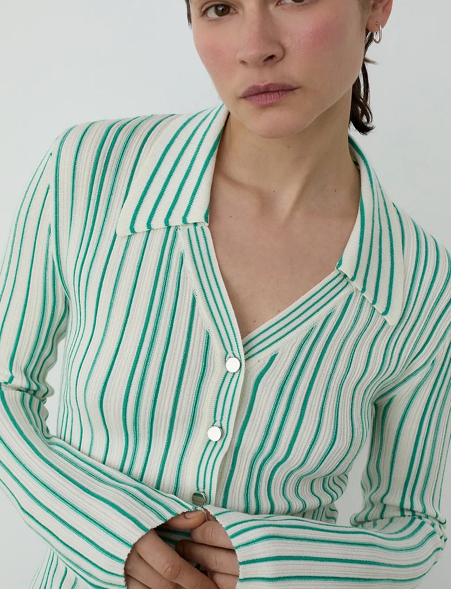 Laagam - GIULIA GREEN STRIPED KNITTED TOP - jeansowe koszule - green - 3