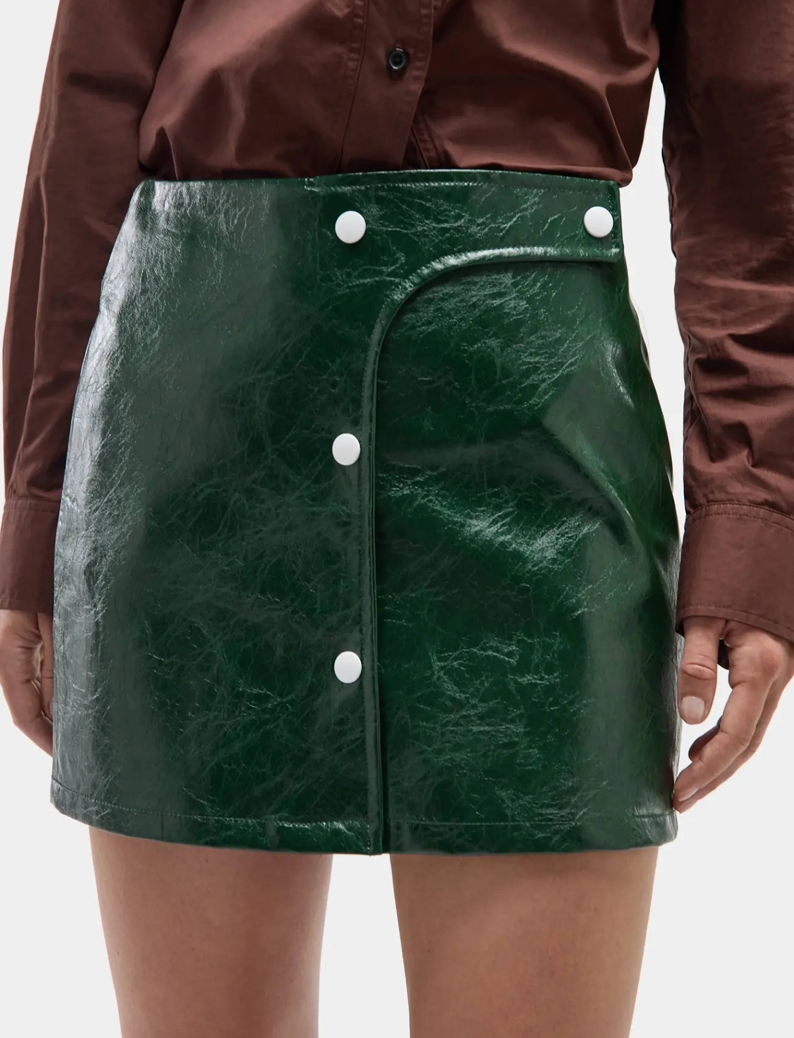 Laagam Lena Green Skirt, Kvinder, Knappet Mini Nederdel, Grøn, Str: L