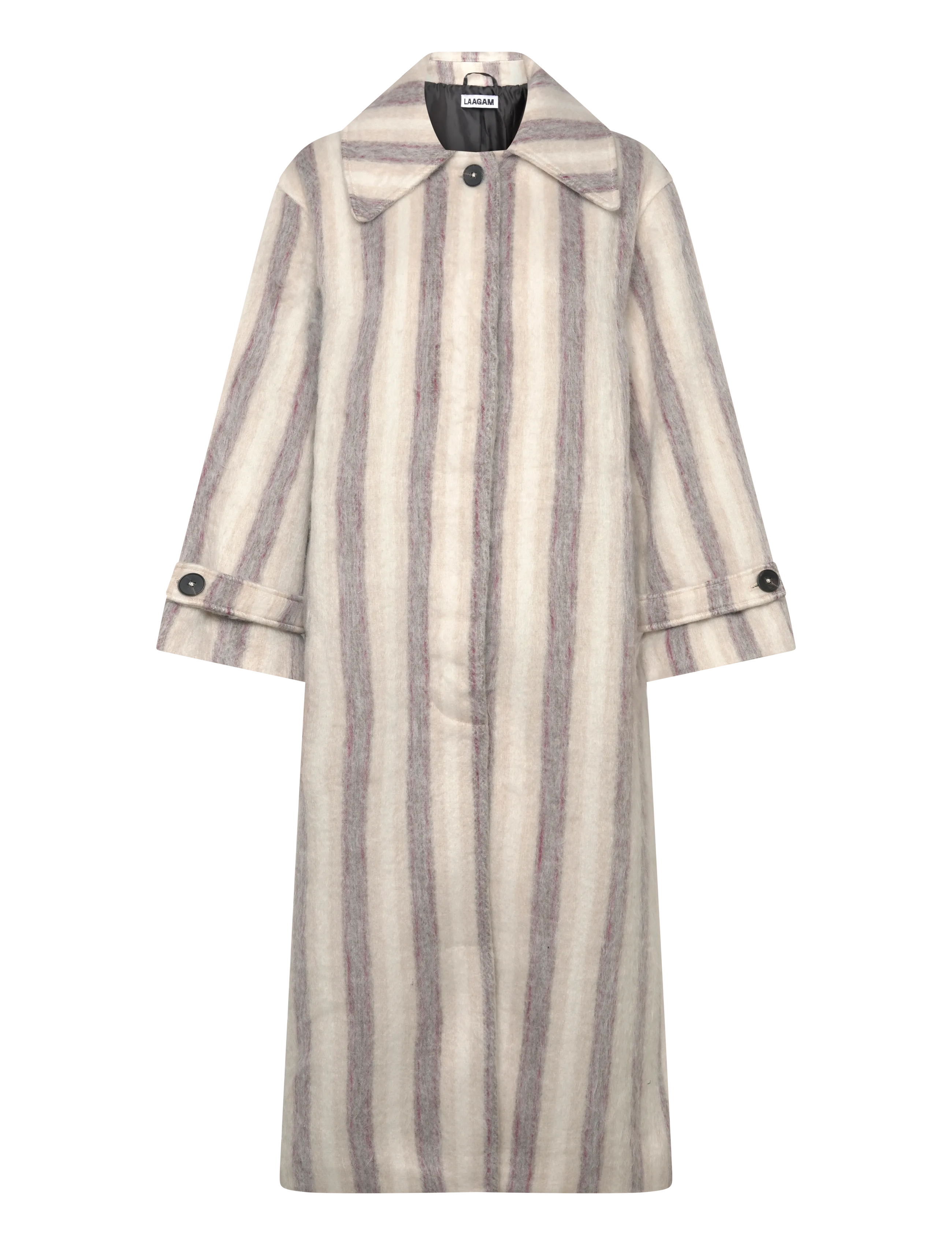 LAAGAM Portobello Ecru Gestreift Long Mantel Cream - M - Damen