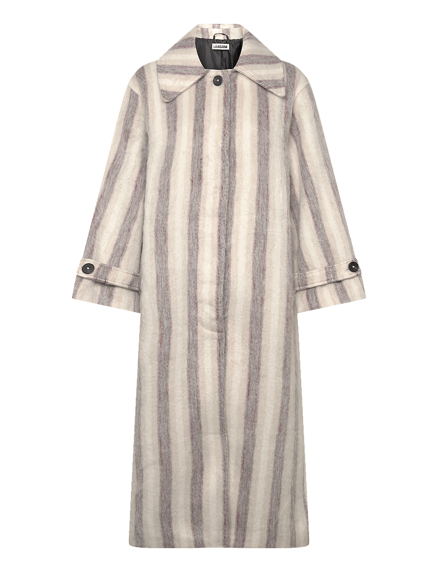 Laagam - PORTOBELLO ECRU STRIPED LONG COAT - manteaux legères - ecru - 1