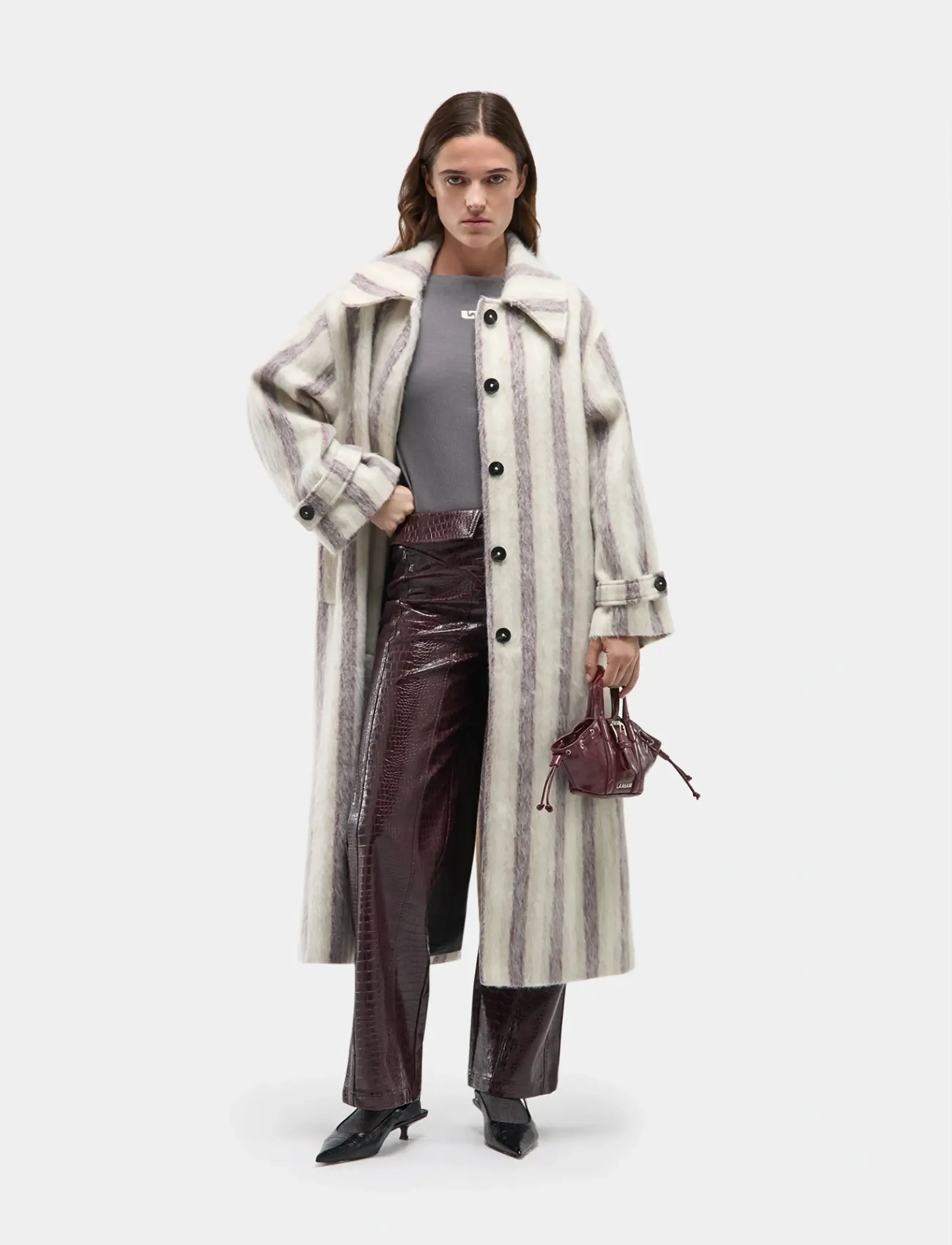 Laagam Portobello Ecru Striped Long Coat, XL, Cream, Frakker > Lette Frakker, Dame