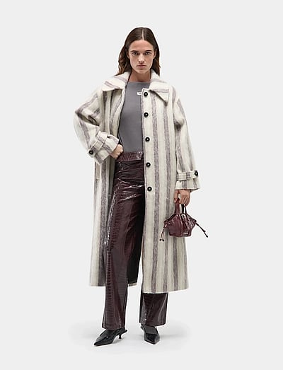 Portobello Ecru Striped Long Coat - Lette Frakker
