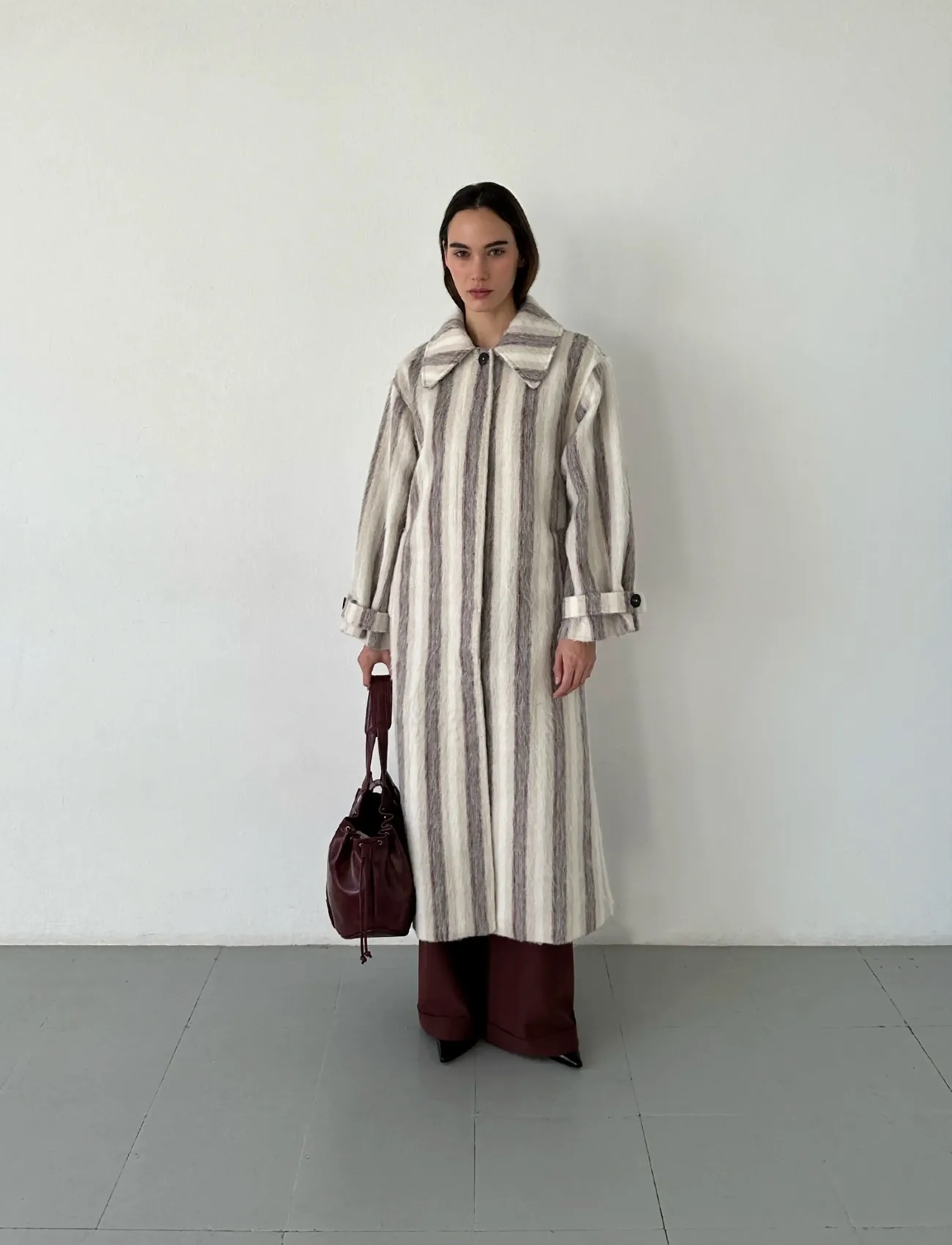 Portobello Ecru Striped Long Coat 2