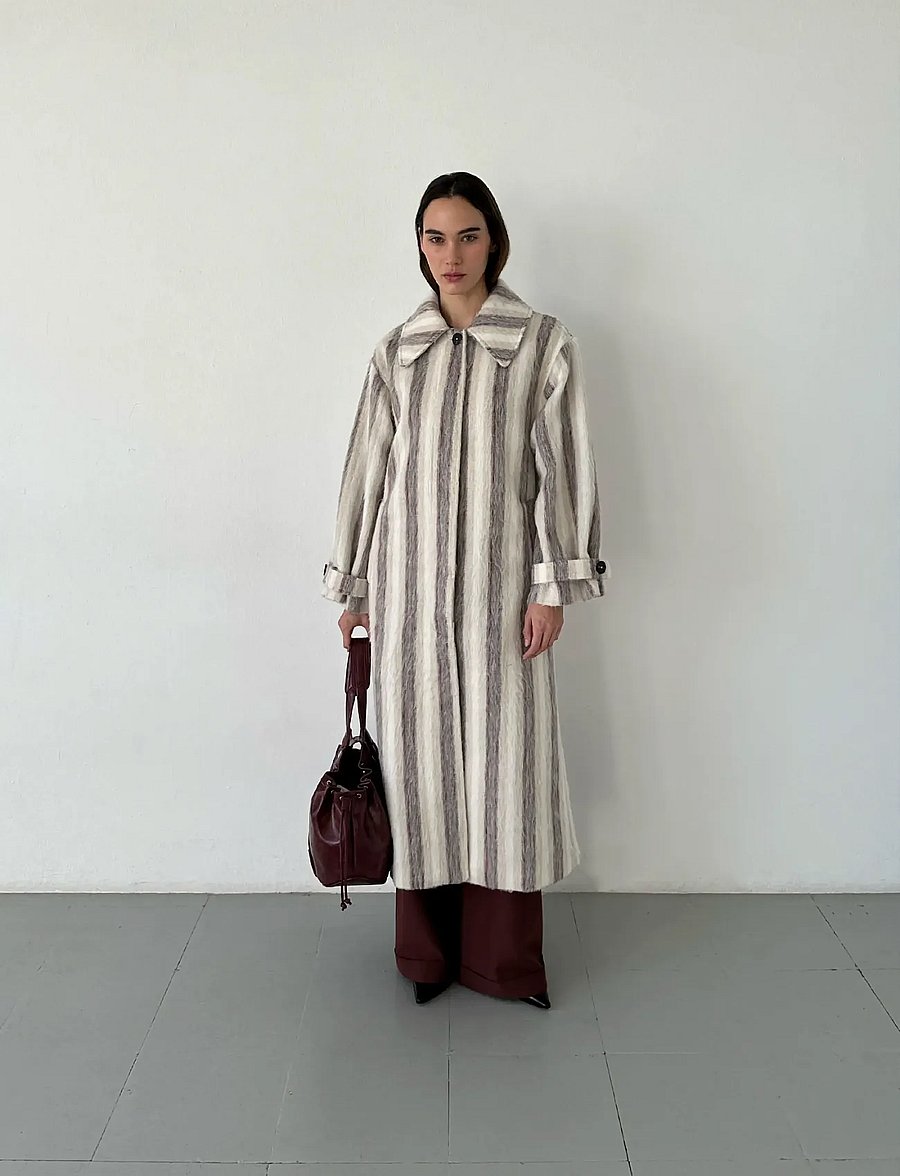 Laagam - PORTOBELLO ECRU STRIPED LONG COAT - manteaux legères - ecru - 3