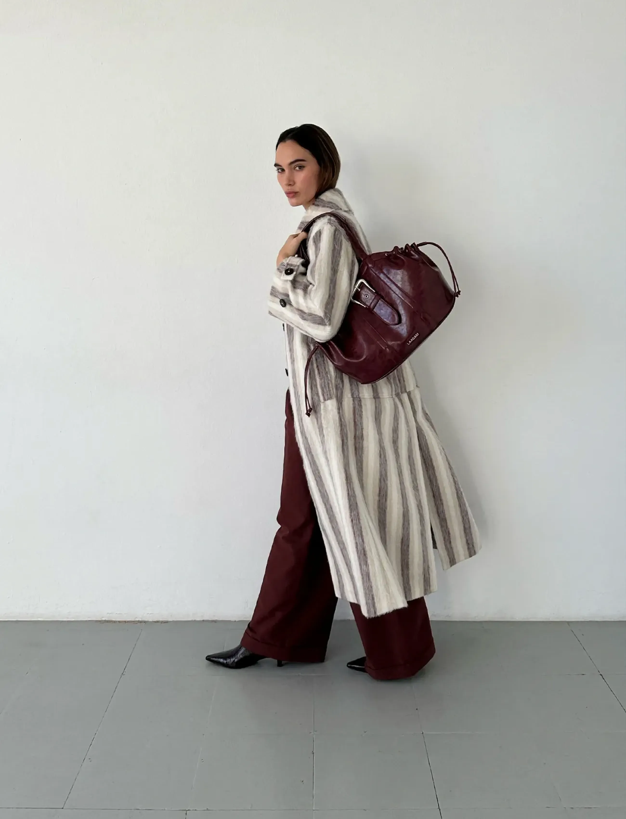 Portobello Ecru Striped Long Coat 4